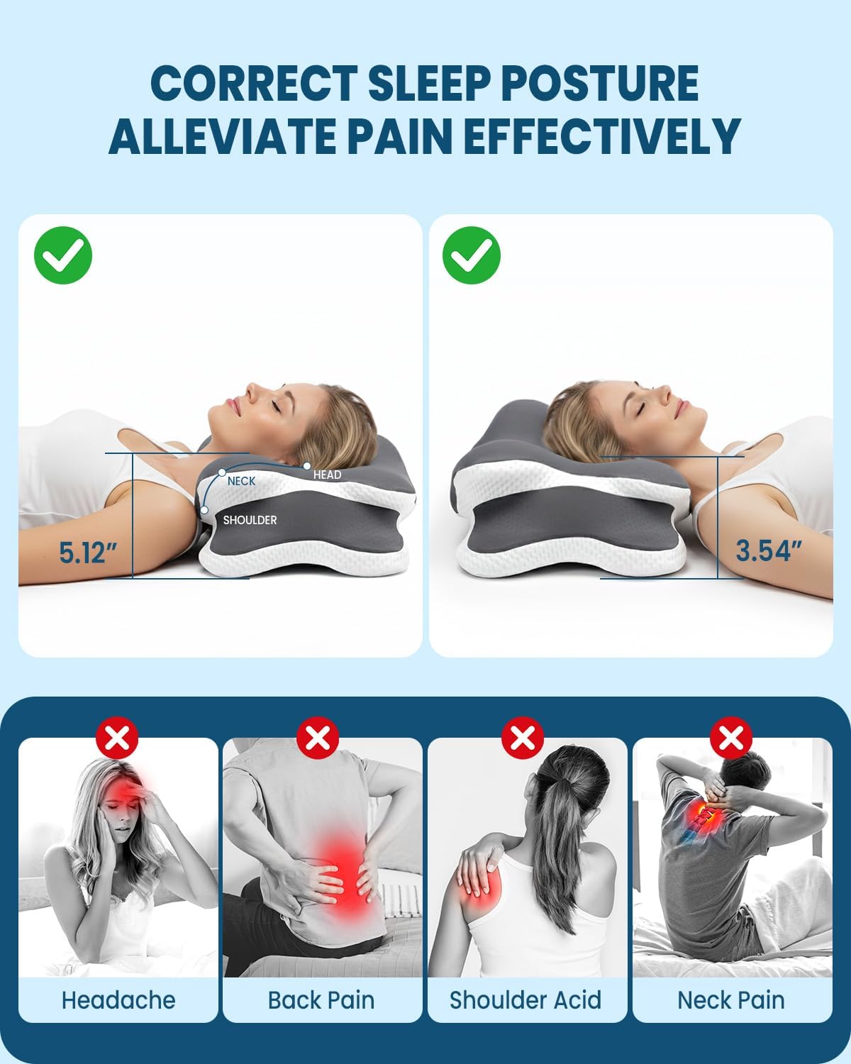 Nackenstützendes Kühlkissen, verstellbares Nackenkissen, gemütliches Schlafen, geruchlos, ergonomisches Konturkissen, orthopädisches Memory-Schaum-Bettkissen für den seitlichen Rücken – Bild 3