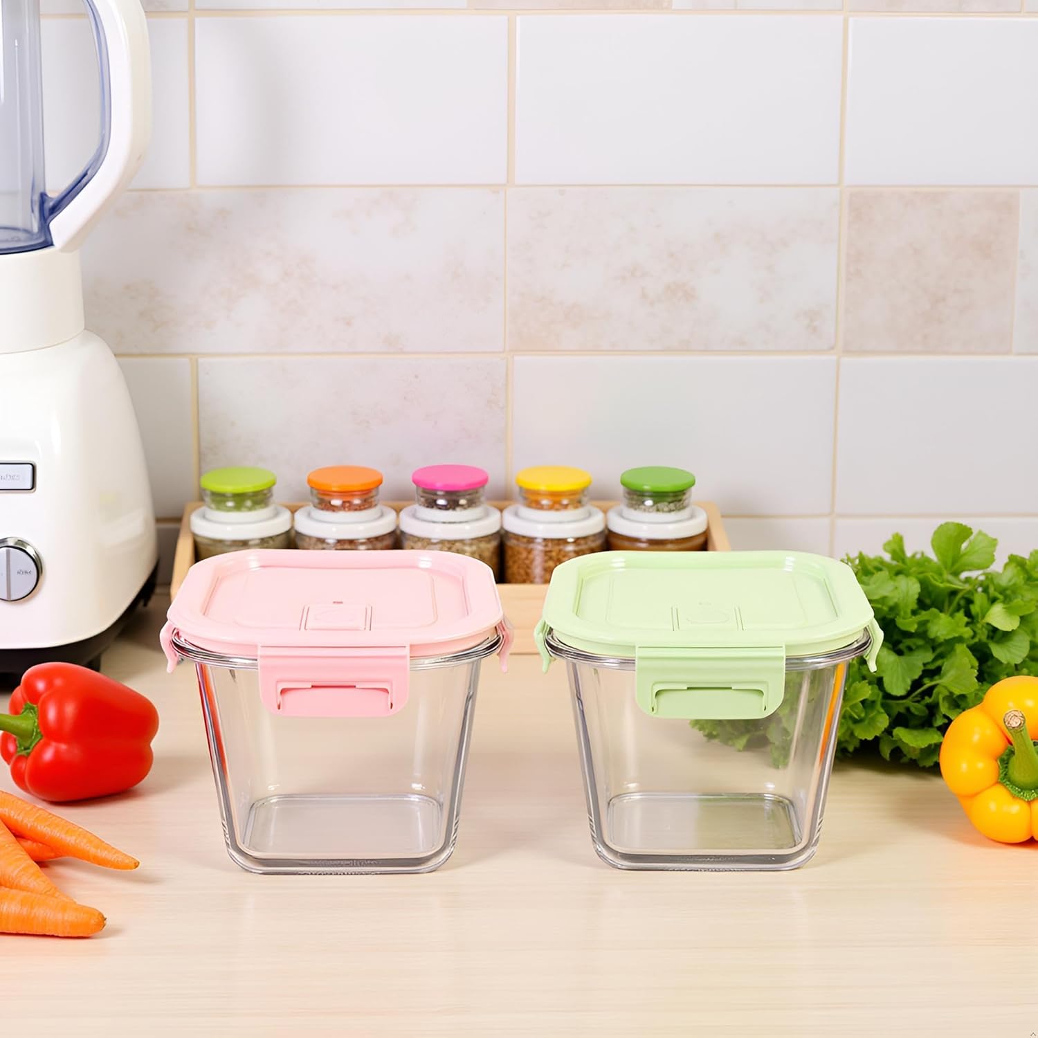 900 ml Glasbehälter mit Deckel, Vorratsgläser aus Glas mit Deckel, luftdicht. Quadratische Meal-Prep-Behälter, Mealprep-Gläser, Suppenbehälter aus Glas für Mikrowelle, Gefrierschrank und Spülmaschine – Bild 2