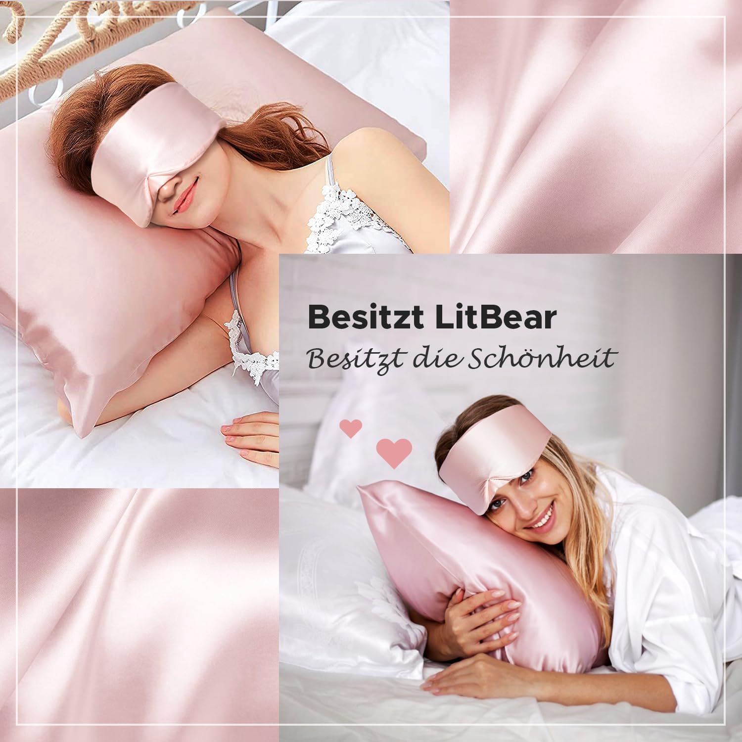 LitBear Seiden-Schlafmaske, Augenmaske für Damen und Herren, 100 % 22 Momme reine Maulbeerseide, Gesichtsverstellbar, gepolsterte Seiden-Augenbinde mit verstellbarem Kopfband zum Schlafen – Bild 5