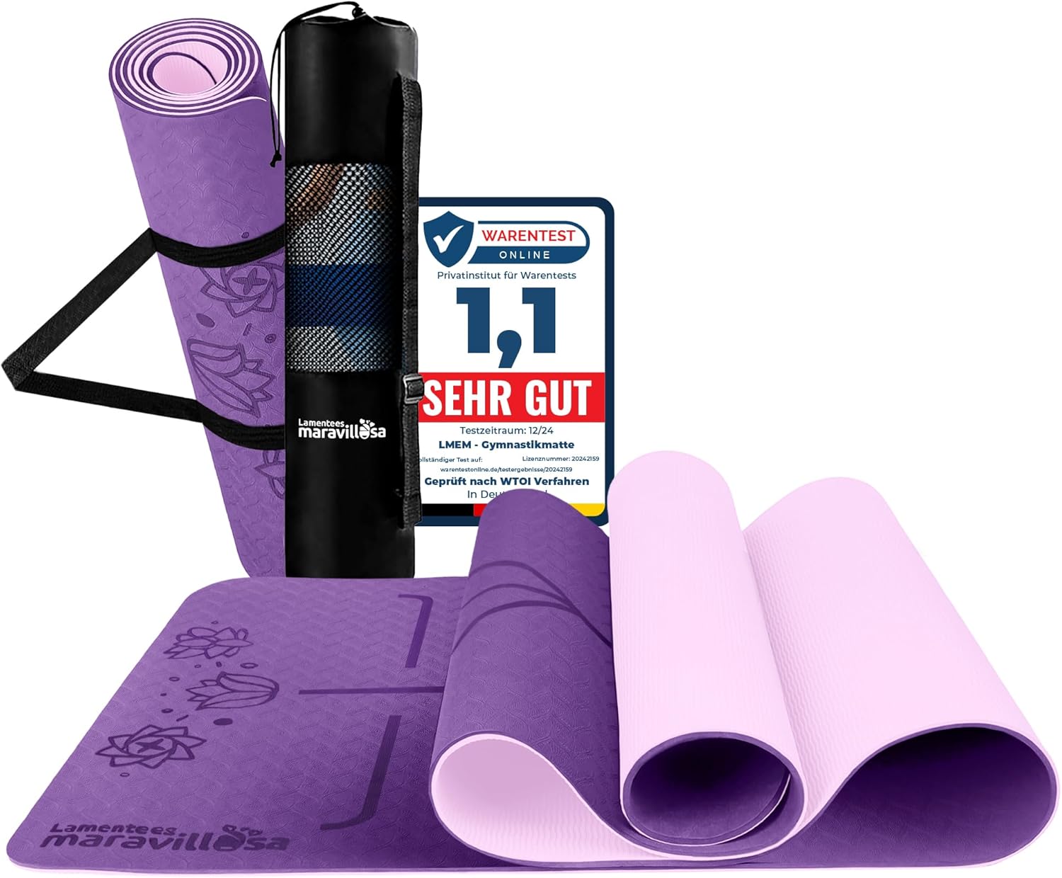 LA MENTE ES MARAVILLOSA Gymnastikmatte, rutschfestes TPE, 183 x 61 cm, inkl. Tragegurt + Tasche + Übungs-E-Book, gelenkschonende Yogamatte für Fitness, Pilates, geeignet für den Innen-/Außenbereich