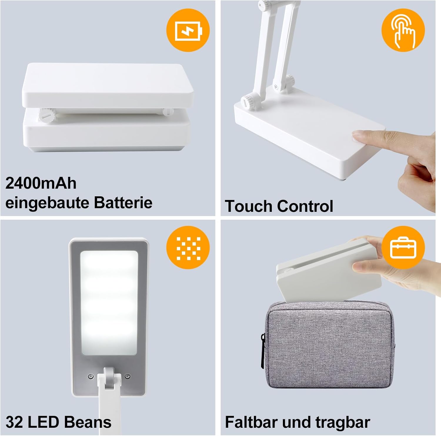 Suright LED-Tischlampe, kabellose Akku-Lampe, faltbare Touch-Schreibtischlampe, Nachttischlampe, dimmbare Tischlampe mit 3 Lichtmodi, wiederaufladbare USB-Schreibtischleuchte für Schlafzimmer, Lesen, Lernen – Bild 8