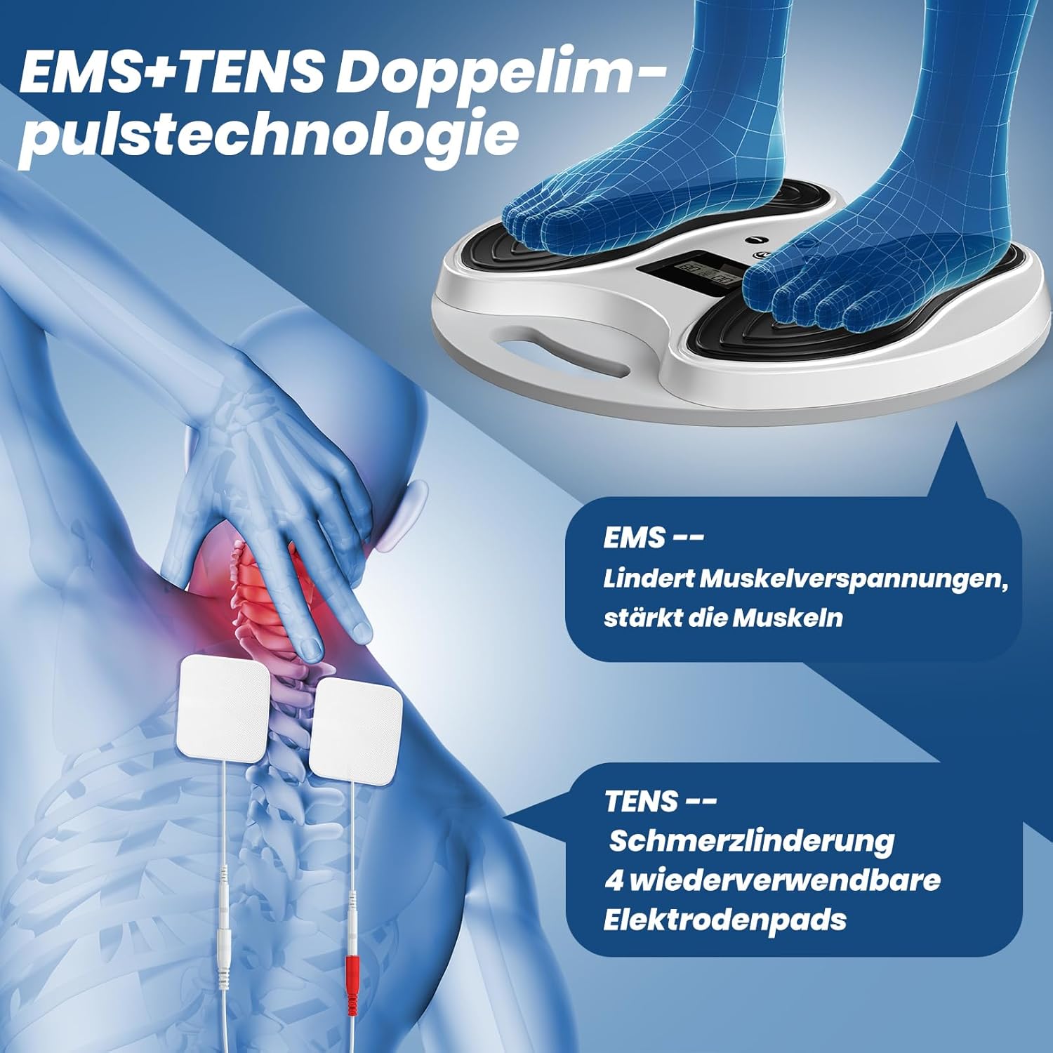 Medic Durchblutungsstimulator für Füße und Beine, EMS-Fußmassagegerät, lindert Neuropathie, Knie- und Beinschmerzen, fördert die Fußzirkulation – elektrischer TENS-Stimulator mit 4 – Bild 2