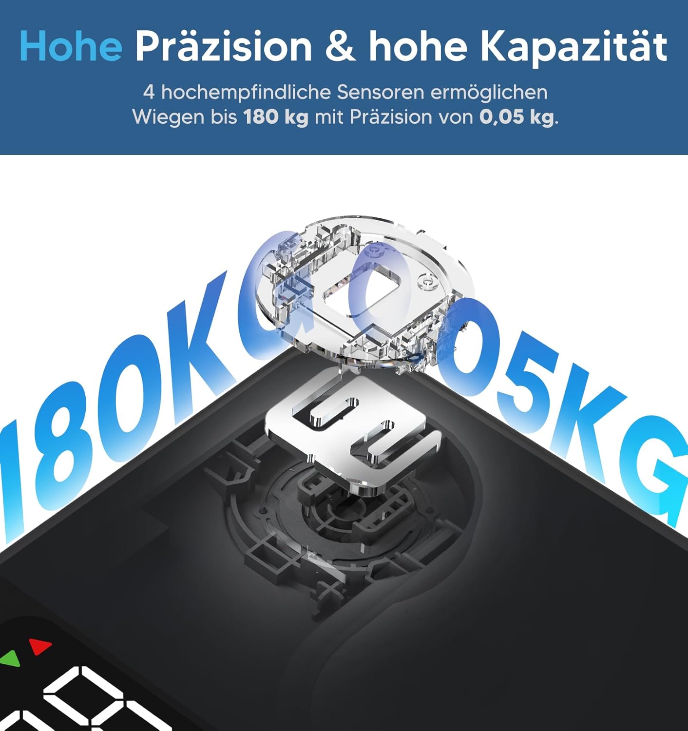 GE Digitale Körperfettwaage mit großem Display, intelligente Waage mit Körperfett und Muskelmasse mit App, 14 Körpermessungen, BMI, Bluetooth-Personenwaage bis 180 kg/400 lb – Bild 4