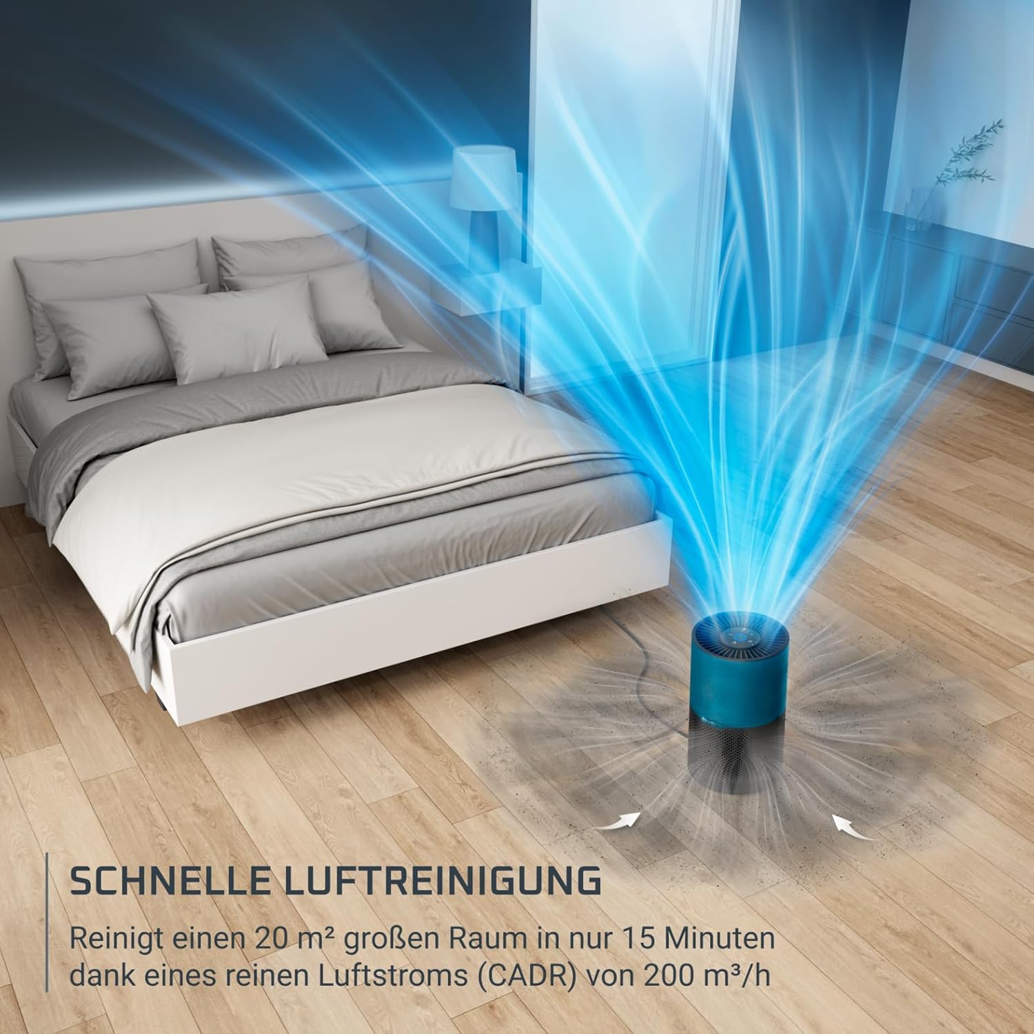 Rowenta PU2221F0 Pure Air Kompakter Luftreiniger für Zuhause, hocheffiziente Luftreinigung, bis zu 52 m², 3-in-1-Filterung, HEPA Allergy+, Echtzeit-Luftqualitätsanzeige, Schwarz/Blau – Bild 4