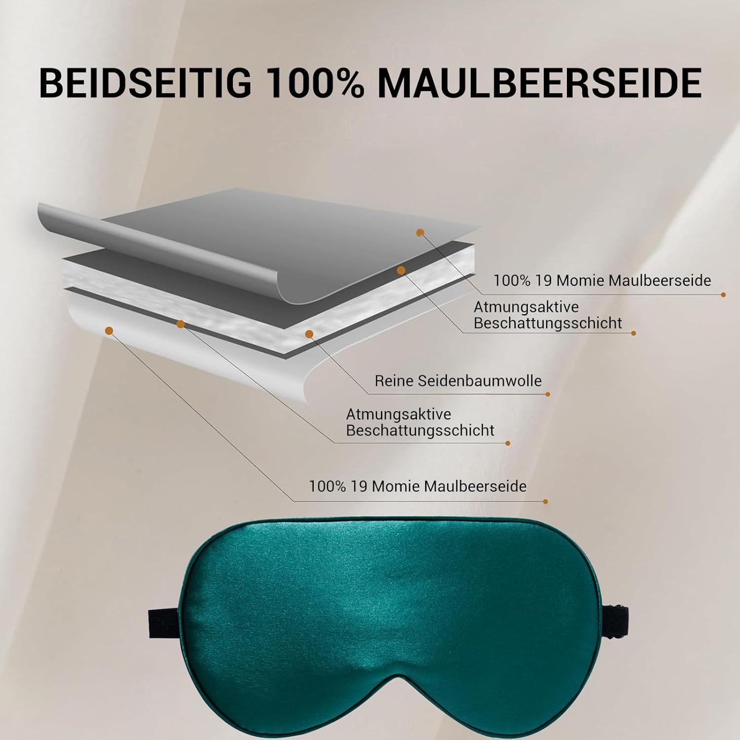 Schlafmaske aus 100 % Bio-Seide zum Schlafen mit Reisetasche, beidseitig aus 19-Momme-Seide, verstellbare Augenmaske, Schlafmaske für Damen und Herren, Schwarzgrün – Bild 3