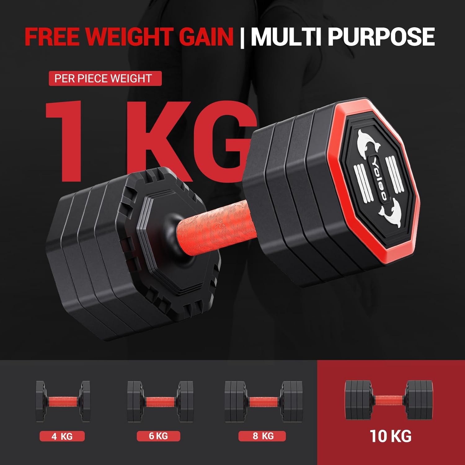 Yoleo Hantelset Verstellbare Hanteln, Adjustable Dumbbell Set 4 in 1 Premium Drehbare Befestigungsart Gewichte Tai-Chi-Stil 2/4/6/8/10/20/KG Kombinieren Sie es mit einem weichen TPU-Gummigriff – Bild 3
