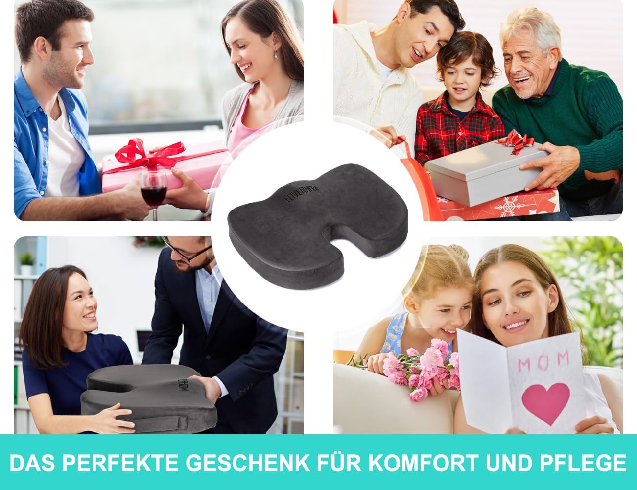 foverhom Gel-Sitzkissen für langes Sitzen, Bürostuhlkissen zur Schmerzlinderung im Steißbein, rutschfest, orthopädisch, 50 Dichte, langsamer Rückprall, mit Griff und verdecktem Reißverschluss – Bild 7