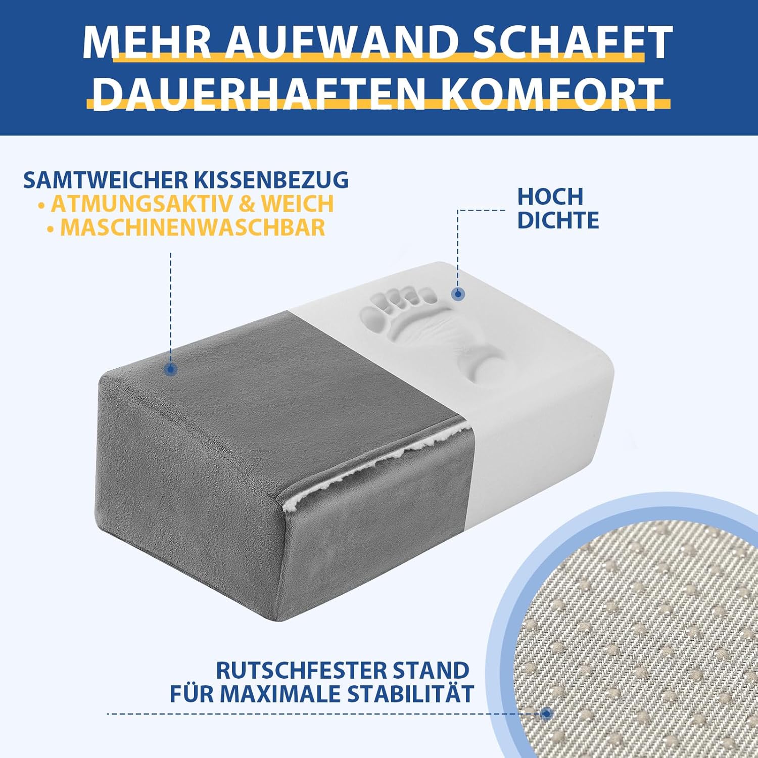Fußstütze für unter dem Schreibtisch im Büro, höhenverstellbarer Fußhocker für Bürostuhl & Gaming-Stuhl, ergonomisches Fußkissen, Schreibtisch-Fußhocker mit waschbarem Bezug für Zuhause (grau) – Bild 7