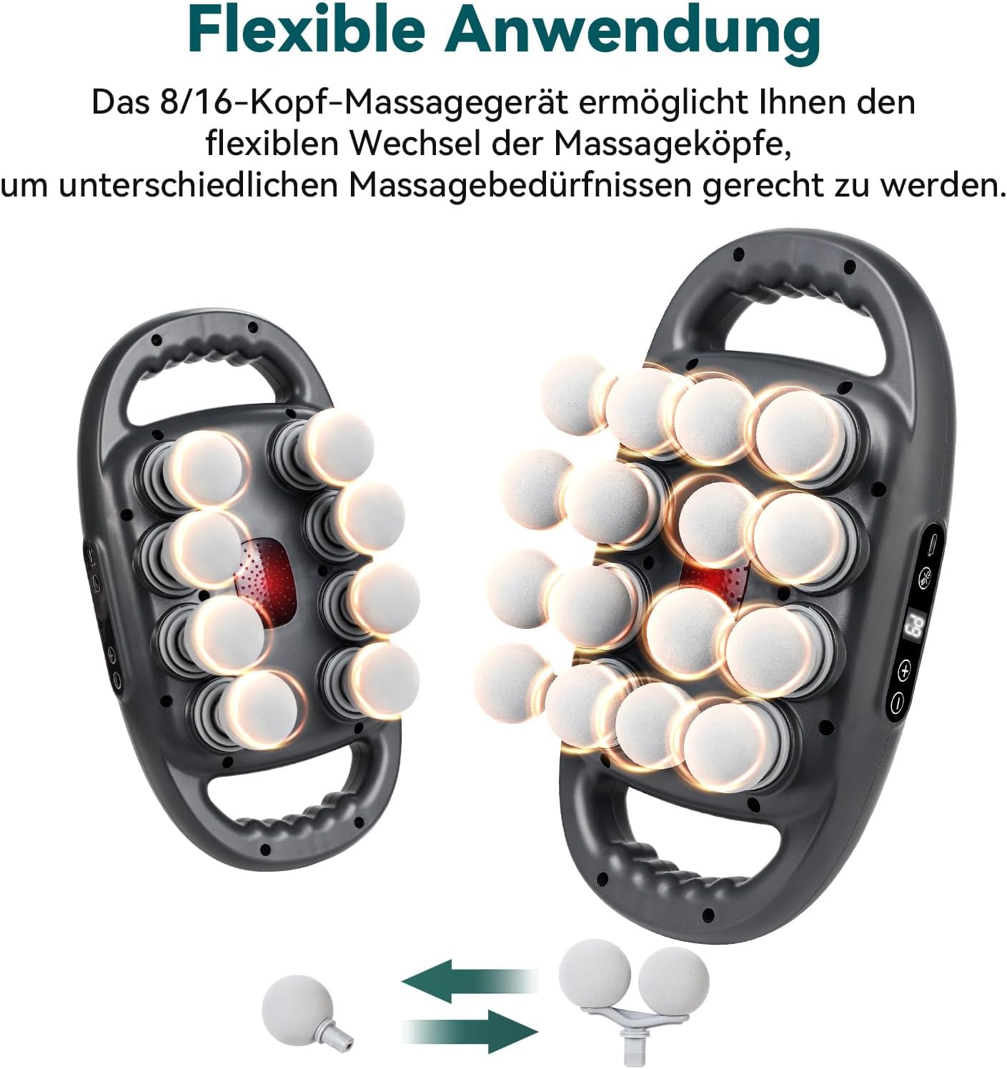 8/16 Kopfmassagepistole, Tiefenmassagepistole für Muskeln, 9 Geschwindigkeiten und 9 Modi, 2000 mAh wiederaufladbare Muskelentspannungspistole für Training und täglichen Gebrauch – Bild 2