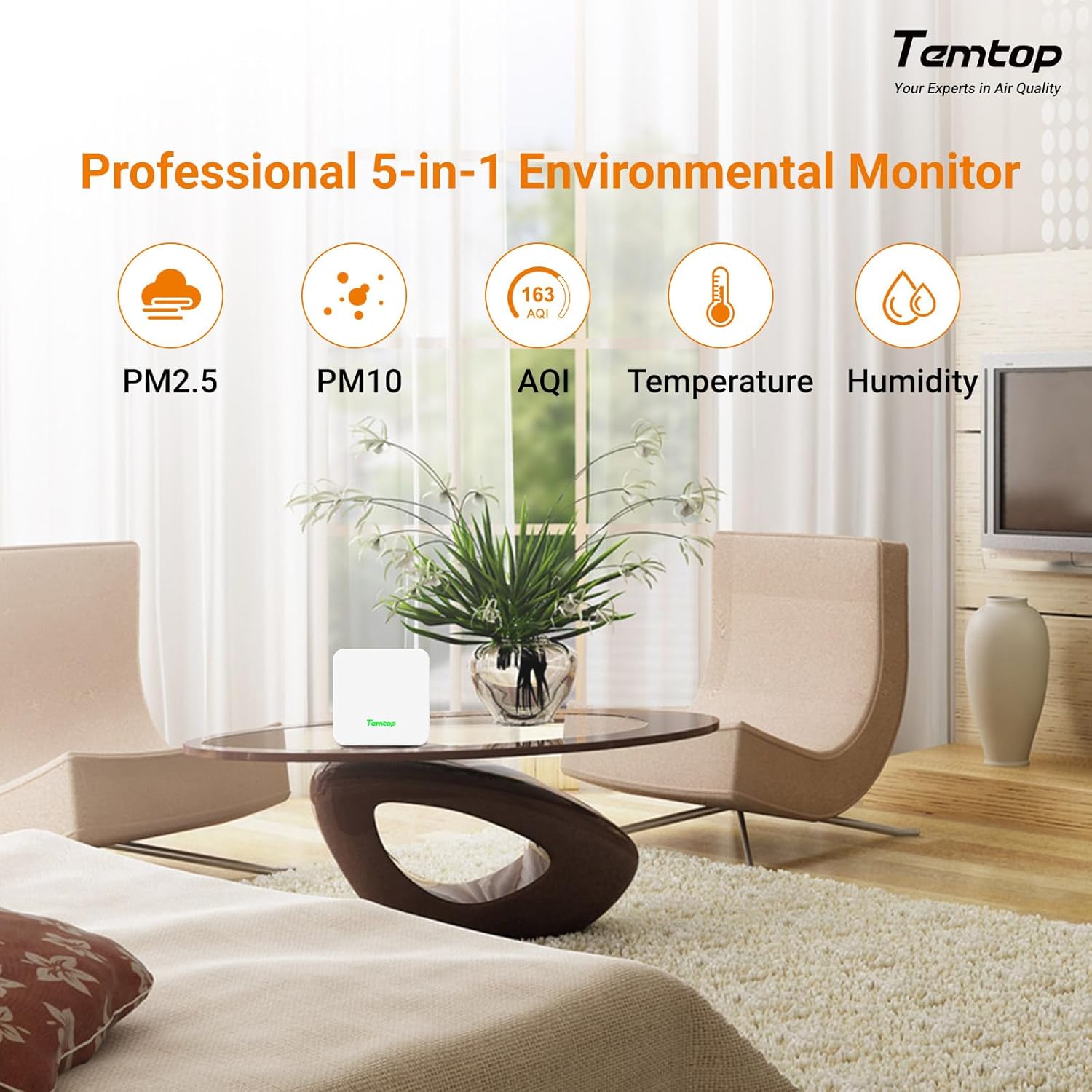 Temtop P1 Luftqualitätsmonitor – PM2,5, PM10, Temperatur und Luftfeuchtigkeit mit Echtzeit-AQI und Bluetooth-App (für Zuhause, Büro, Auto). – Bild 3