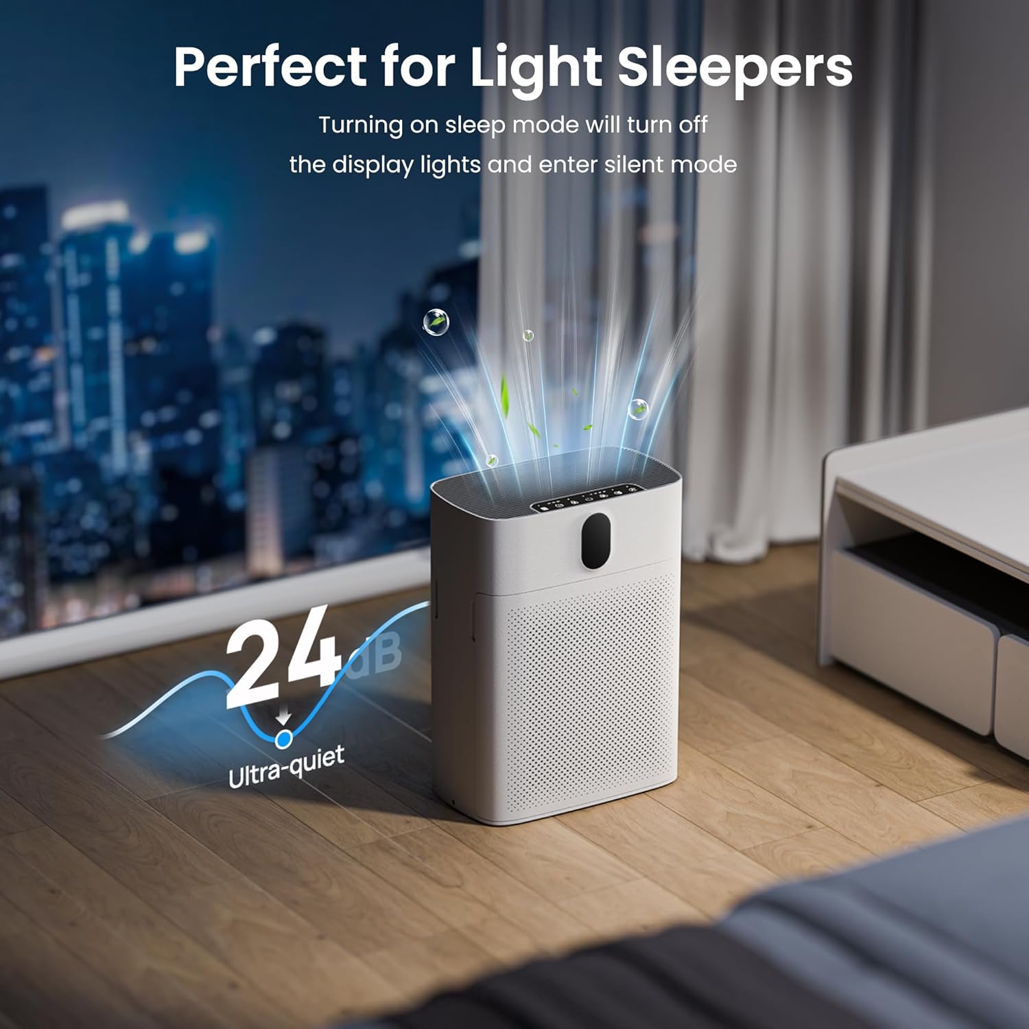 MERONTE Luftreiniger für Zuhause und Raucherzimmer, allergikerfreundlich, HEPA-Filter gegen Staubpollen, CADR 300 m³/h für 100 m², 24 dB leise, Timer, Luftqualitäts-Feedback & Auto-Modus, 1 Packung + 3 Modi – Bild 7