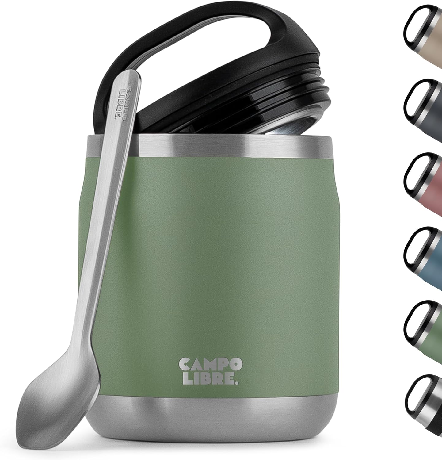 Campo Libre. Lotta, Thermobehälter für Lebensmittel, Edelstahl-Thermobecher Essen mit Löffel, Warmhaltebehälter, Müslibecher oder Babybrei, Warmhaltebox, Thermo-Speisebehälter, grün, 600 ml