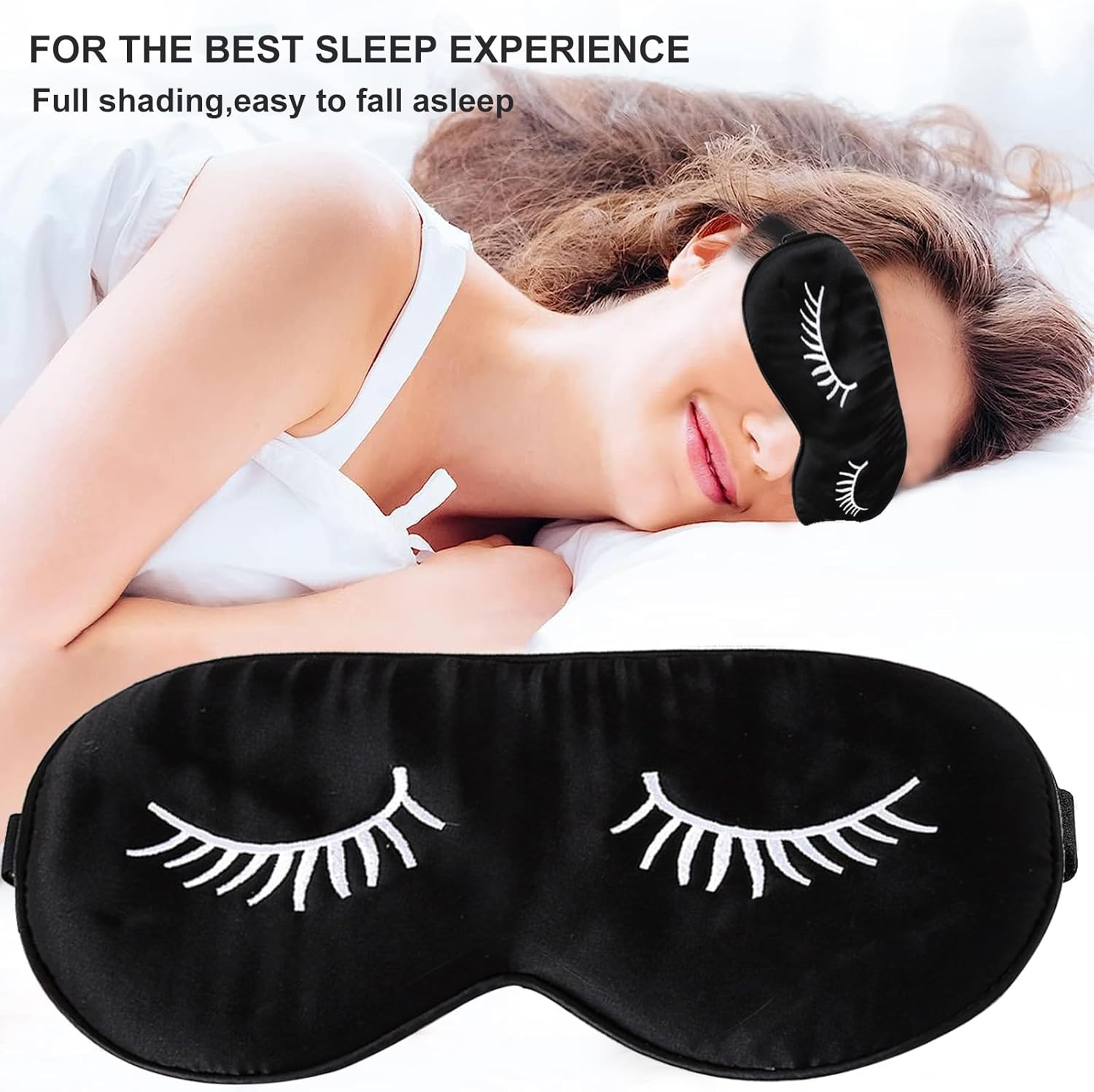 Schlafmaske aus Seide, 2 Stück, Augenmasken zum Schlafen, Augen, Schlafschutz, lichtdichte Schlafmasken, verstellbare Schlafmaske, Augenbinde, Nachtmaske für Pause, Reisen (schwarz, rosa) – Bild 6