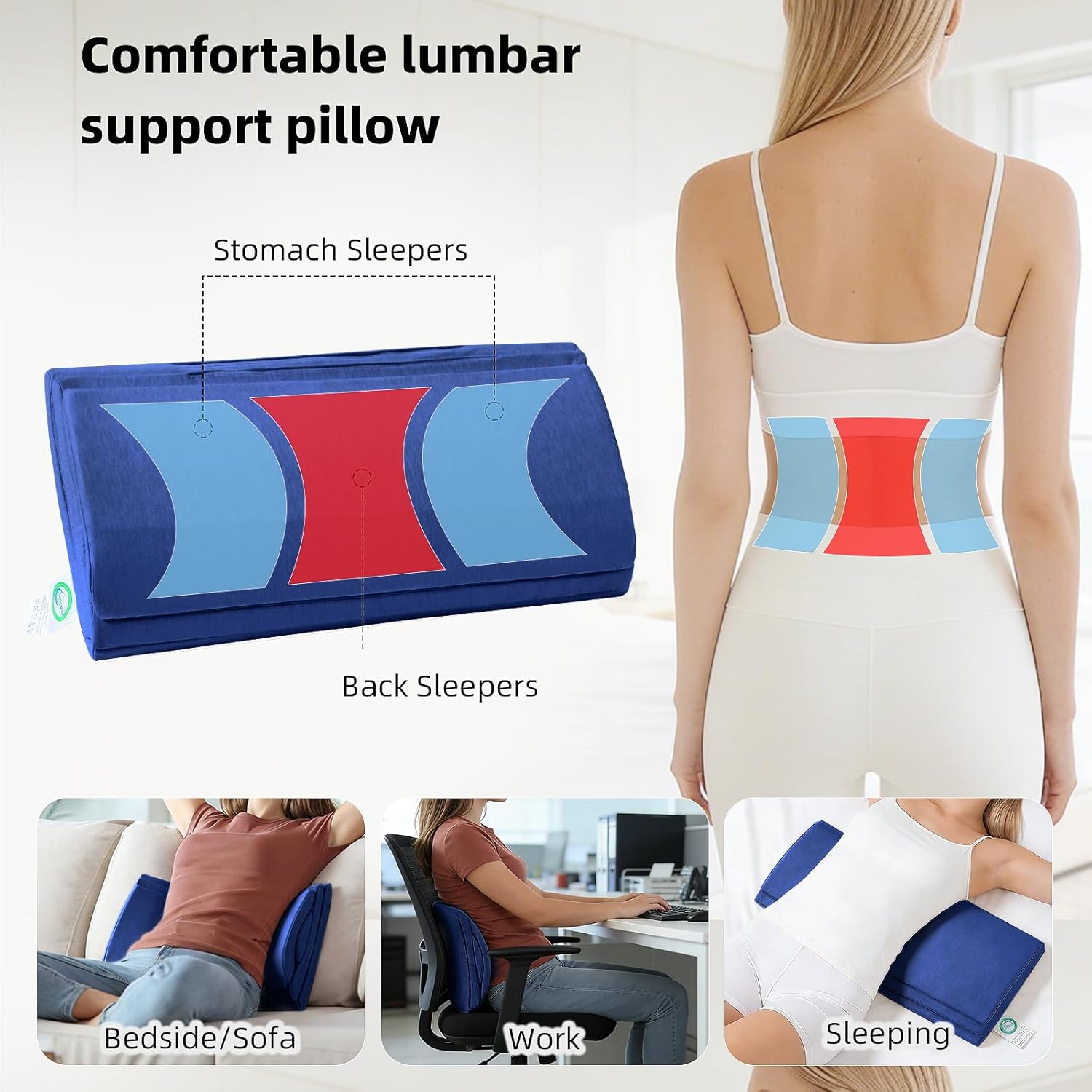 Lendenkissen für Bett, Rückenkissen zum Schlafen, ergonomisches Lendenkissen, orthopädisches Memory-Schaum-Lendenkissen für Bett und Sofa, höhenverstellbar, blau – Bild 6