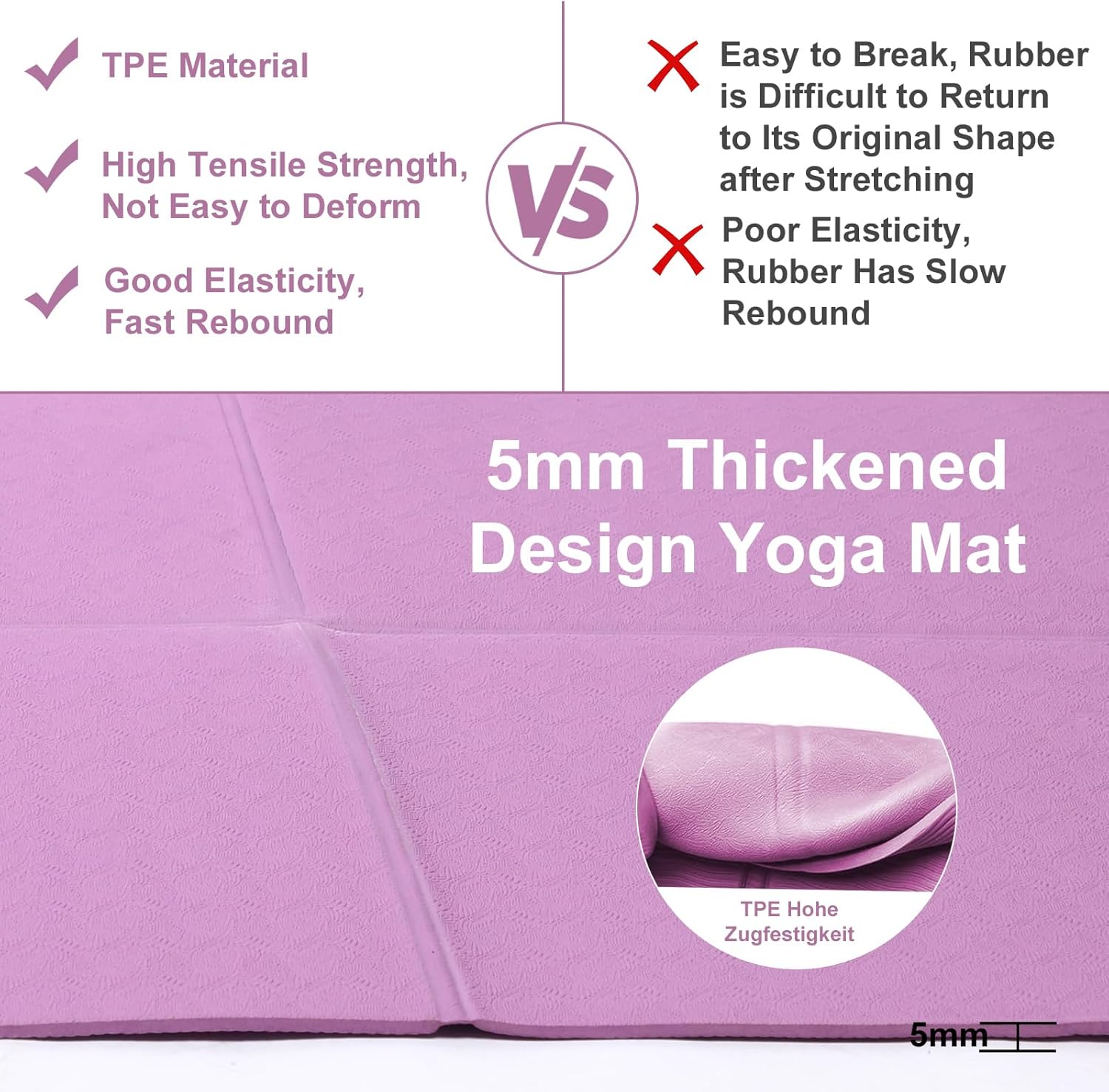 Faltbare Yogamatte, TPE-Übungs-Pilatesmatte, Yogamatte, Fitnessmatte, 183 x 61 cm, 5 mm dick, Sportmatte für Pilates, Gymnastik, Reisen und Sport – Bild 3
