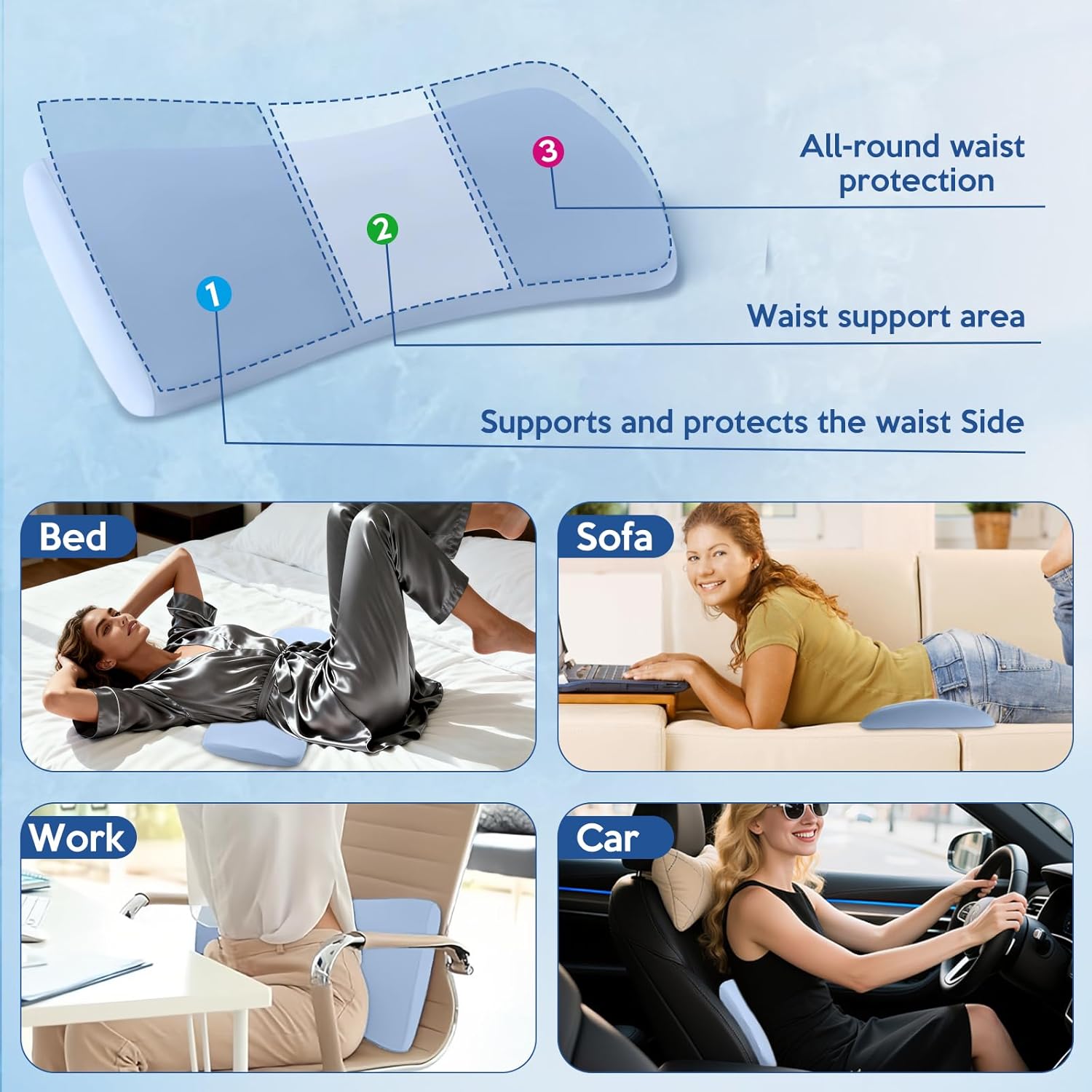 Orthopädisches Lendenkissen aus Memory-Schaum, ergonomische Rücken- und Lendenwirbelstütze, Rückenstützkissen für Bett und Sofa, Rückenkissen zum Schlafen, abnehmbarer, waschbarer Bezug – Bild 5