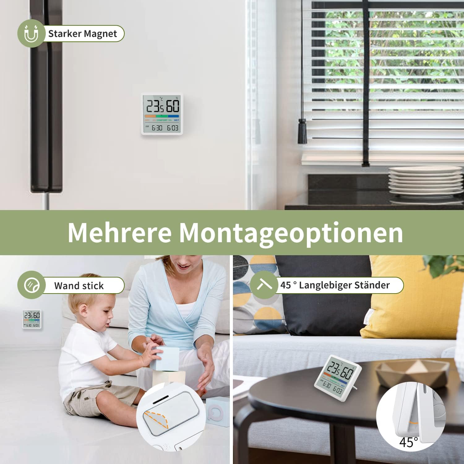 Noklead Digitales Thermo-Hygrometer, tragbares Innenthermometer-Hygrometer mit hoher Genauigkeit, Temperatur- und Luftfeuchtigkeitsmessgerät für Raumklimakontrolle, Raumluftüberwachung, Klimamonitor, Weiß – Bild 6