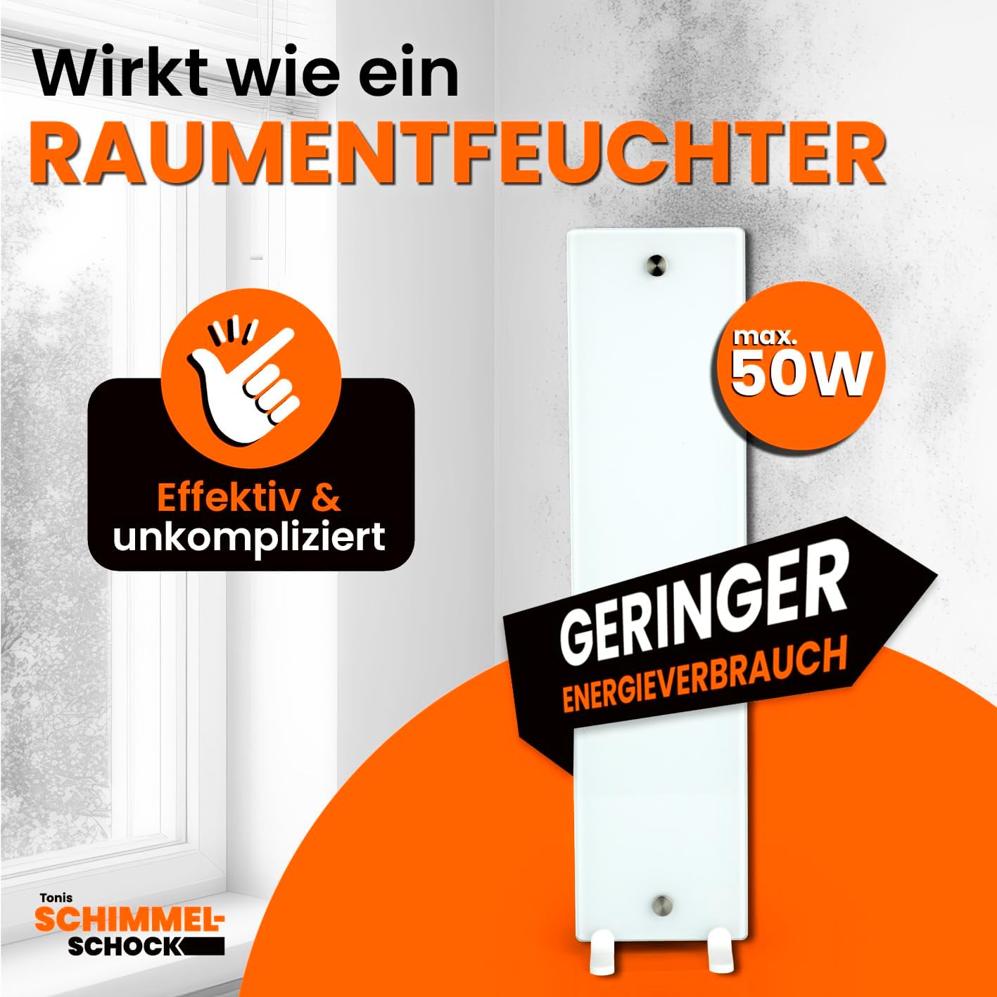 Tonis SCHIMMELSCHOCK Anti-Schimmel-Heizung mit Glasscheibe zur Schimmelbekämpfung | Wandheizung trocknet kalte, feuchte Wände und behebt die Ursache von Schimmel | Innovatives Glasdesign – Bild 4
