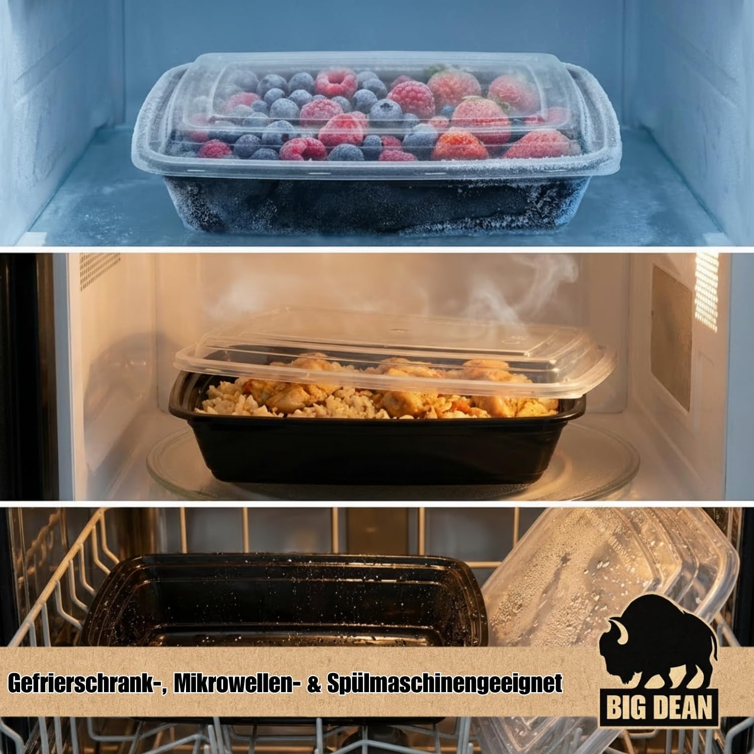 BigDean wiederverwendbare Meal-Prep-Boxen mit Deckel (10 Stück) – robuste Meal-Prep-Boxen, stapelbare Meal-Prep-Dosen und Lebensmittelbox – mikrowellen-, gefrier- und spülmaschinenfest – perfekt für die Mealprep – Bild 7
