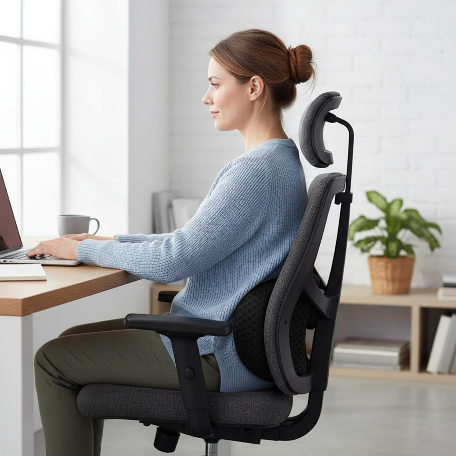 Ergonomisches Memory-Schaum-Lendenkissen, orthopädisches Rückenkissen für Bett, Bürostuhl und Auto, grau, mit Lordosenstütze und Steißbein-Entlastung (schwarz) – Bild 8