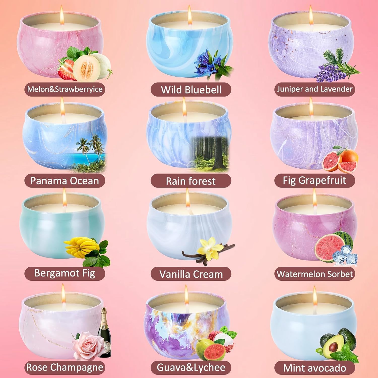 Duftkerzen-Geschenkset, 12 Stück Duftkerzen für Zuhause, 320 Stunden lange Brenndauer, Sojawachs-Aromatherapie-Kerzen-Set, Geburtstagsgeschenke für Frauen mit Geschenkbox, Weihnachtsgeschenke – Bild 2