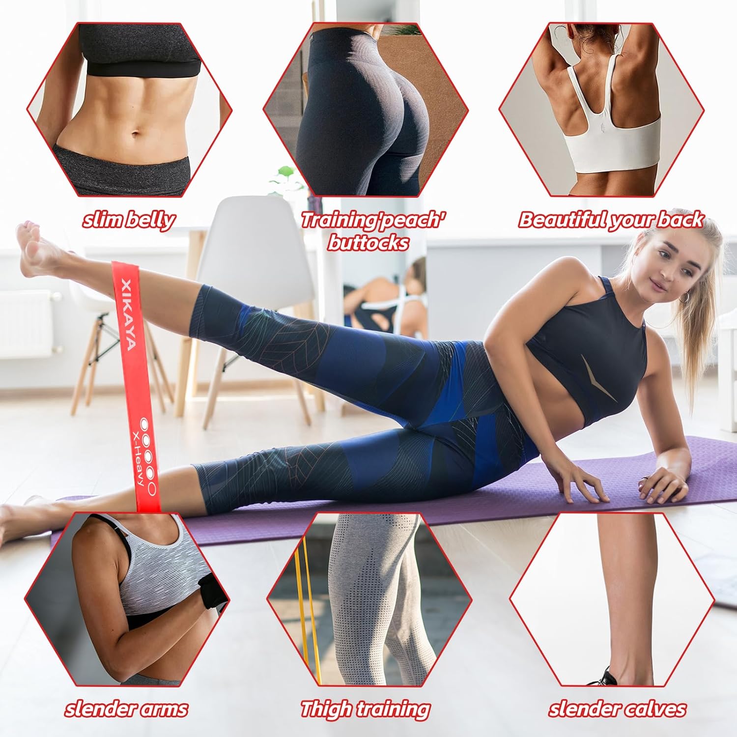 Fitnessbänder (5er-Set) Widerstandsbänder mit 5 Stufen, Fitnessband Widerstand, mit Trainingsanleitung und Farbkartonverpackung, Gymnastikband für Muskelaufbau, Yoga – Bild 6