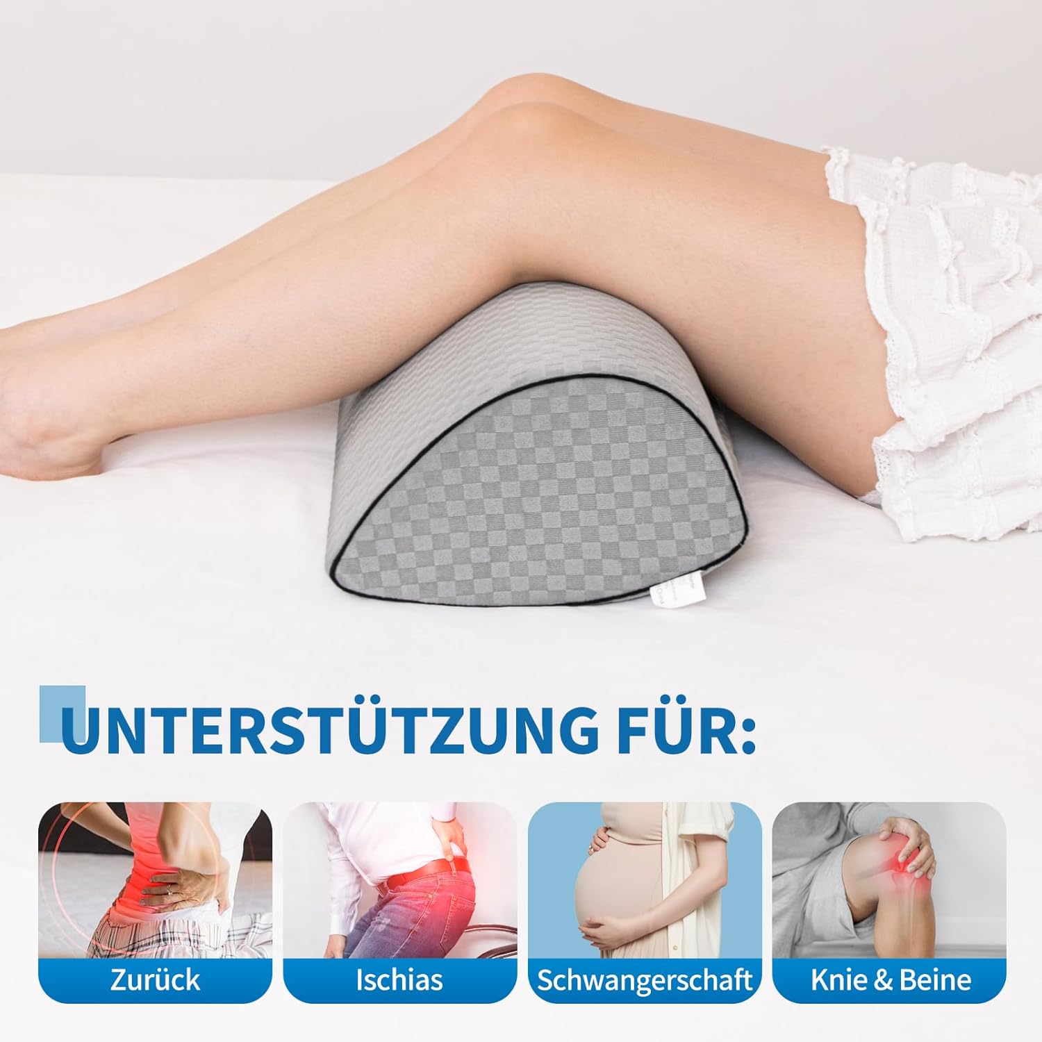 Kniekissen für Seitenschläfer, Memory-Schaum-Kissen für Hüft- und Rückenschmerzen, Keilkissen für Rückenposition, ergonomische Schlafunterstützung (grau) – Bild 5