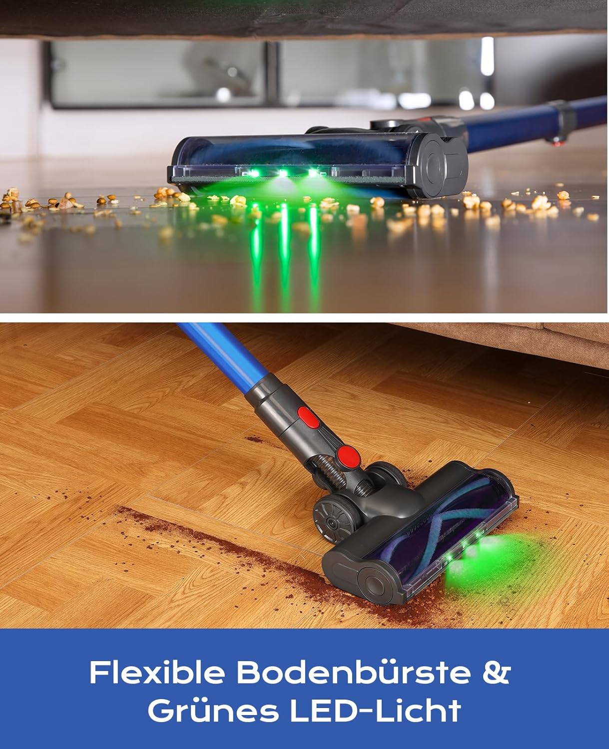 Akku-Staubsauger 50 Min./40 KPA/450 W, Akku-Staubsauger mit grüner LED, kabelloser Staubsauger mit verbesserter Bodenbürste, Staubsauger-Akku für Tierhaare, Blau – Bild 5