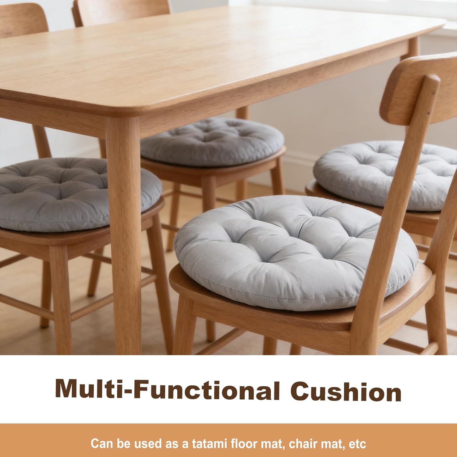 4er-Set Stuhlkissen rund 40 cm, bequemes Sitzkissen, gefülltes Sitzkissen, rundes Bodenkissen, Stuhlkissen für drinnen, draußen, Küche, Garten, Esszimmer, Wohnzimmer, Arbeitszimmer (Hellgrau) – Bild 6