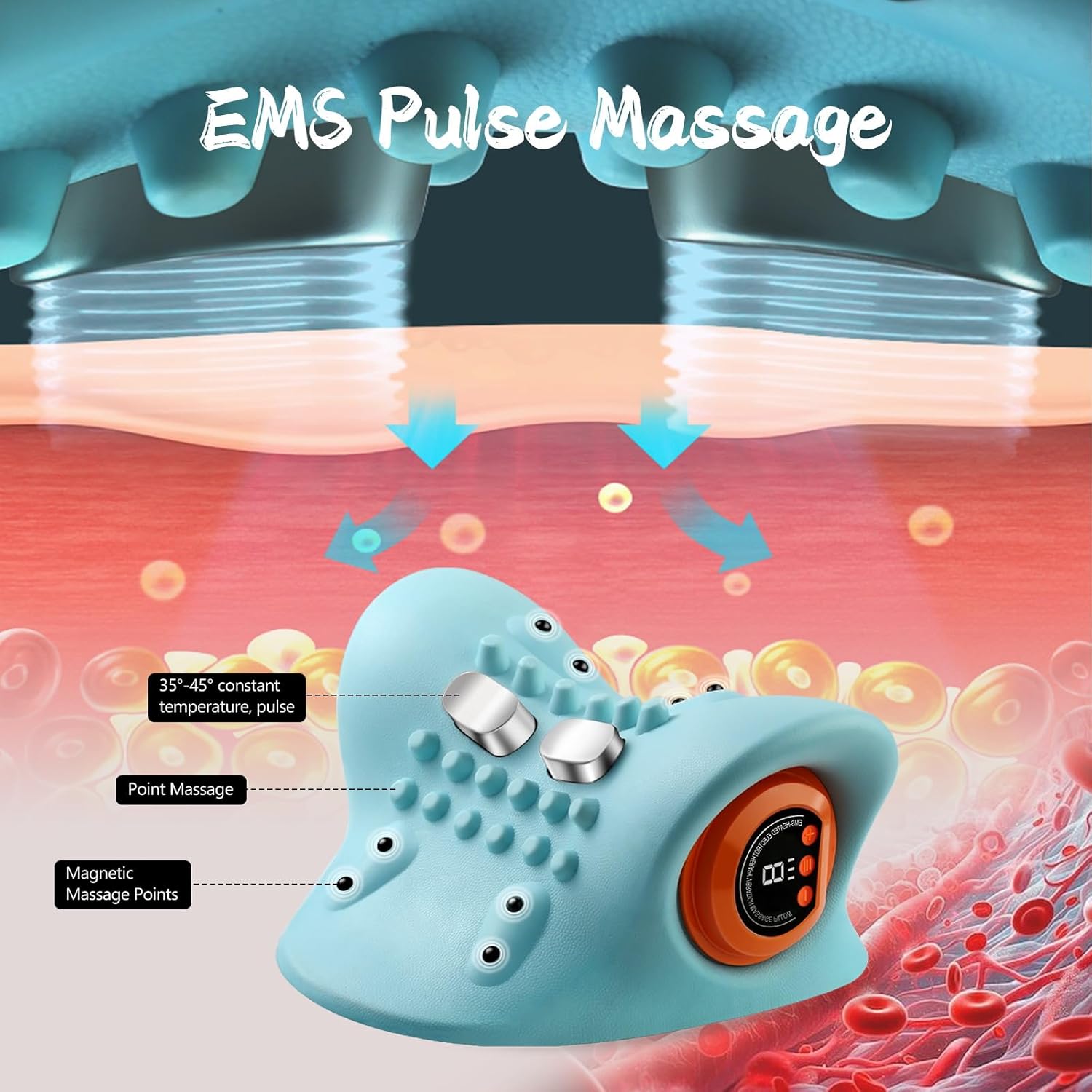 EMS Elektrisches Nackenmassagegerät, kabelloses Nackenmassagegerät mit Wärme und Vibration, 3 Modi, 6 einstellbare Frequenzen, Entspannungskissen, Akupressur für den Nacken – Bild 2