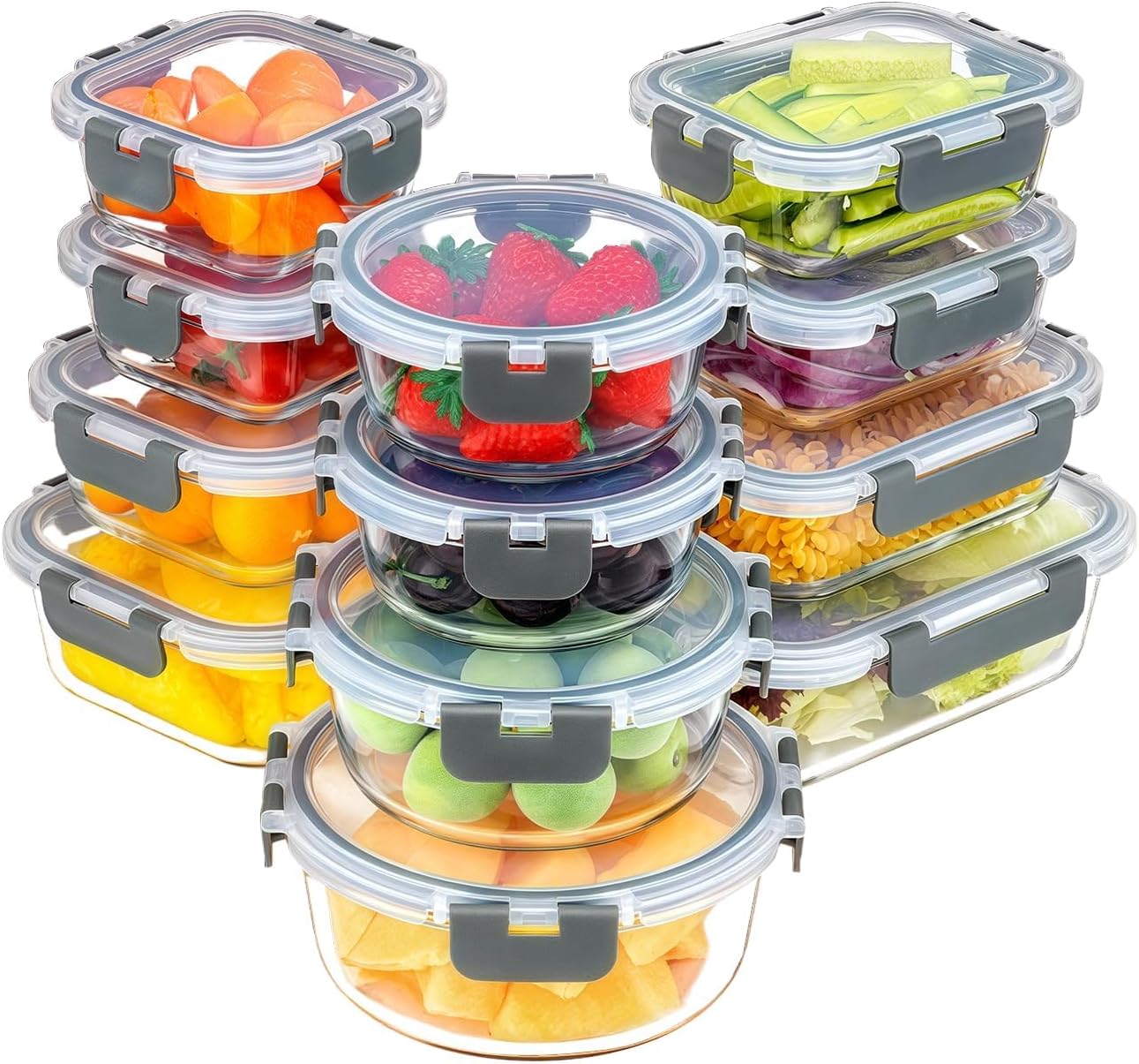 KUMD 24 Teile (12 Sets) Glas-Frischhaltedosen Set für Lebensmittel – undichtungsfrei für Meal Prep & Lunch, Ofen/Mikrowelle/Gefrierfach/Spülmaschine, LFGB-zertifiziert & BPA-frei