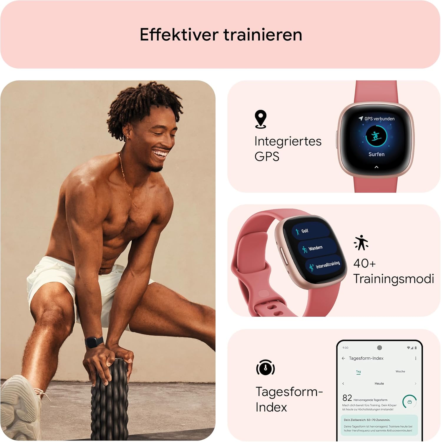 Google Fitbit Versa 4 – Smartwatch Damen/Herren – Fitness-Tracker mit integriertem GPS und Telefonfunktion, 6 Tage Akkulaufzeit, 40+ Trainingsmodi – Fitnessuhr kompatibel mit Android/iOS – Bild 3