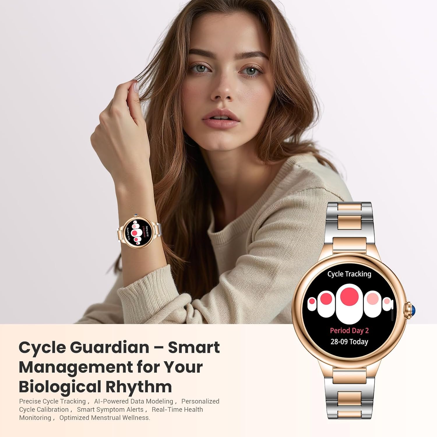 Upgrade Damen Smartwatch mit Telefonfunktion 1,19 Zoll AMOLED Fitness Tracker, 100+ Sportmodi, IP67 Wasserdicht mit Herzfrequenz SpO2 Schlafmonitor Schrittzähler Smartwatch für iOS Android Silber Gold – Bild 5