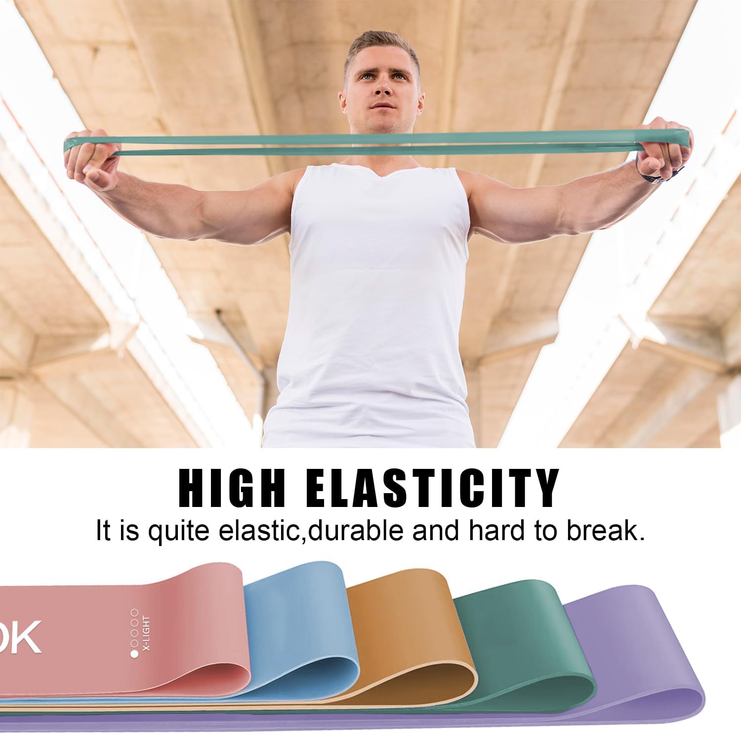 Fitnessbänder 5er Set, Potok Widerstandsbänder in 5 Stärken, Fitnessband aus Naturlatex, Gymnastikband, Widerstandsbänder mit Tragetasche für Muskelaufbau, Pilates, Yoga – Bild 3