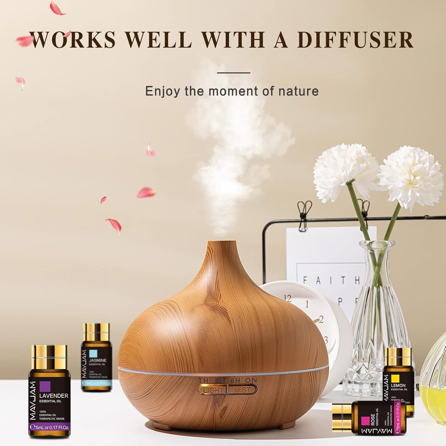 MAYJAM Set mit ätherischen Ölen 35 x 5 ml, ätherische Öle für Diffusor, Aromatherapie-Duftöl-Geschenkset, natürliches reines ätherisches Öl Lavendel, Eukalyptus, Vanille, Rose, Teebaum – Bild 4