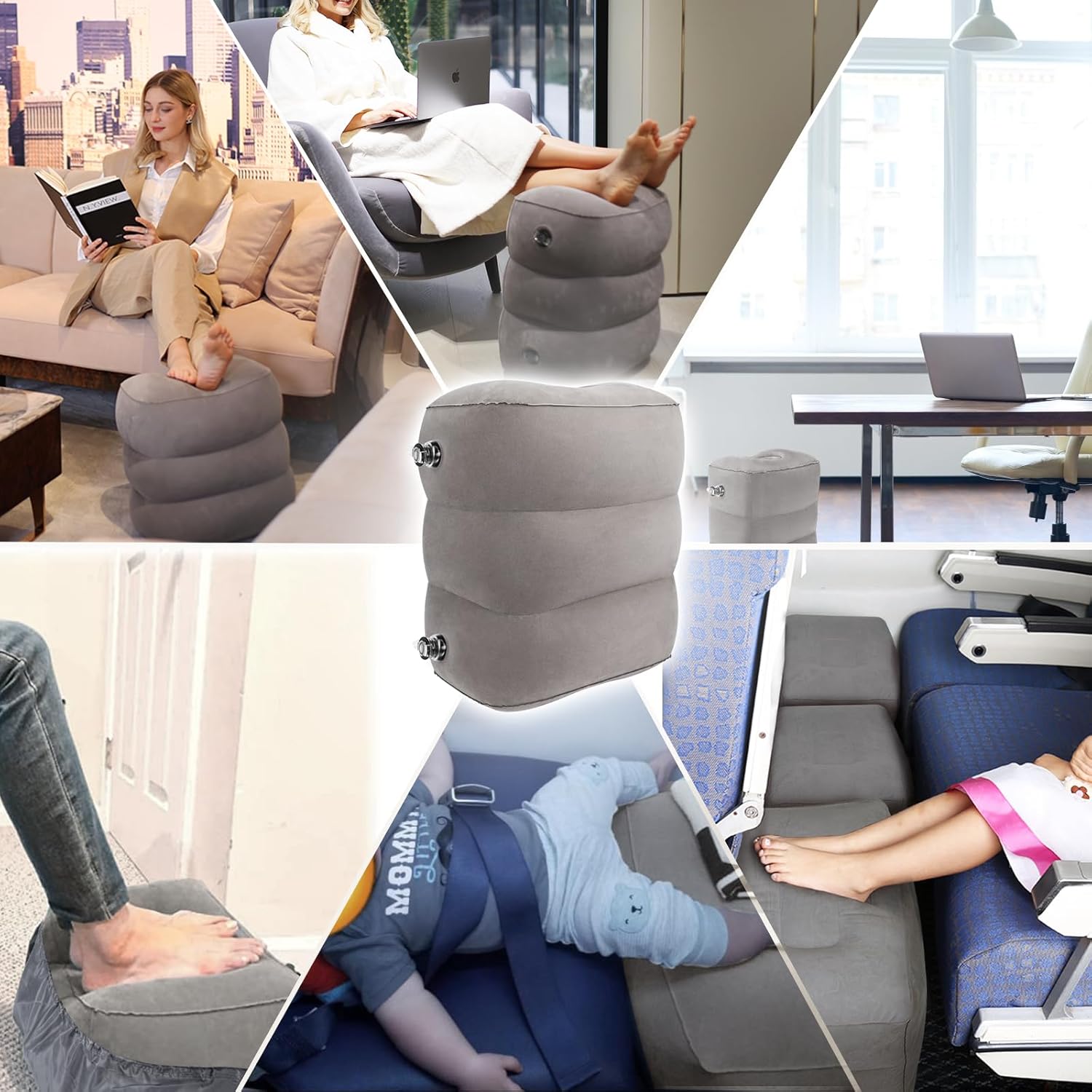 Reise-Fußstützenkissen, aufblasbares, höhenverstellbares Kissen für die Fußstütze in Flugzeugen, Autos, Bussen, Zügen, im Büro und zum Schlafen von Kindern auf langen Flügen – Bild 8