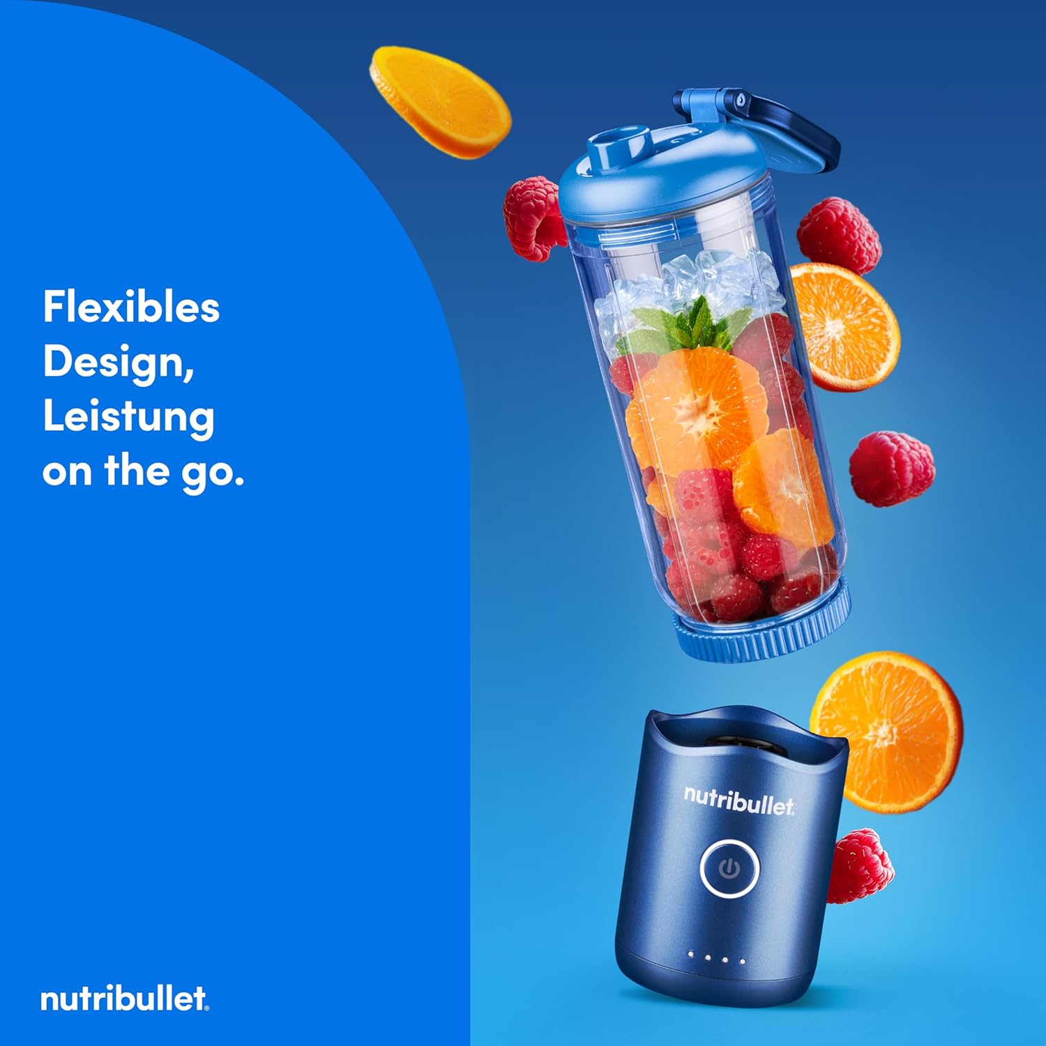 Nutribullet Flex 590 ml tragbarer Smoothie-Mixer mit Trinkdeckel, zerkleinert Eis und gefrorene Früchte, USB-C, Tragegurt, BPA-freier Becher, leicht zu reinigen, blau (NBP013BL) – Bild 3