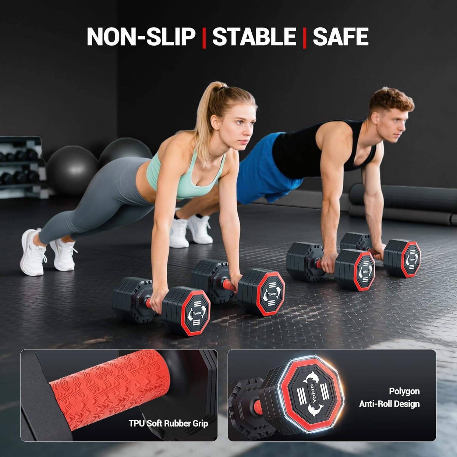 Yoleo Hantelset Verstellbare Hanteln, Adjustable Dumbbell Set 4 in 1 Premium Drehbare Befestigungsart Gewichte Tai-Chi-Stil 2/4/6/8/10/20/KG Kombinieren Sie es mit einem weichen TPU-Gummigriff – Bild 4