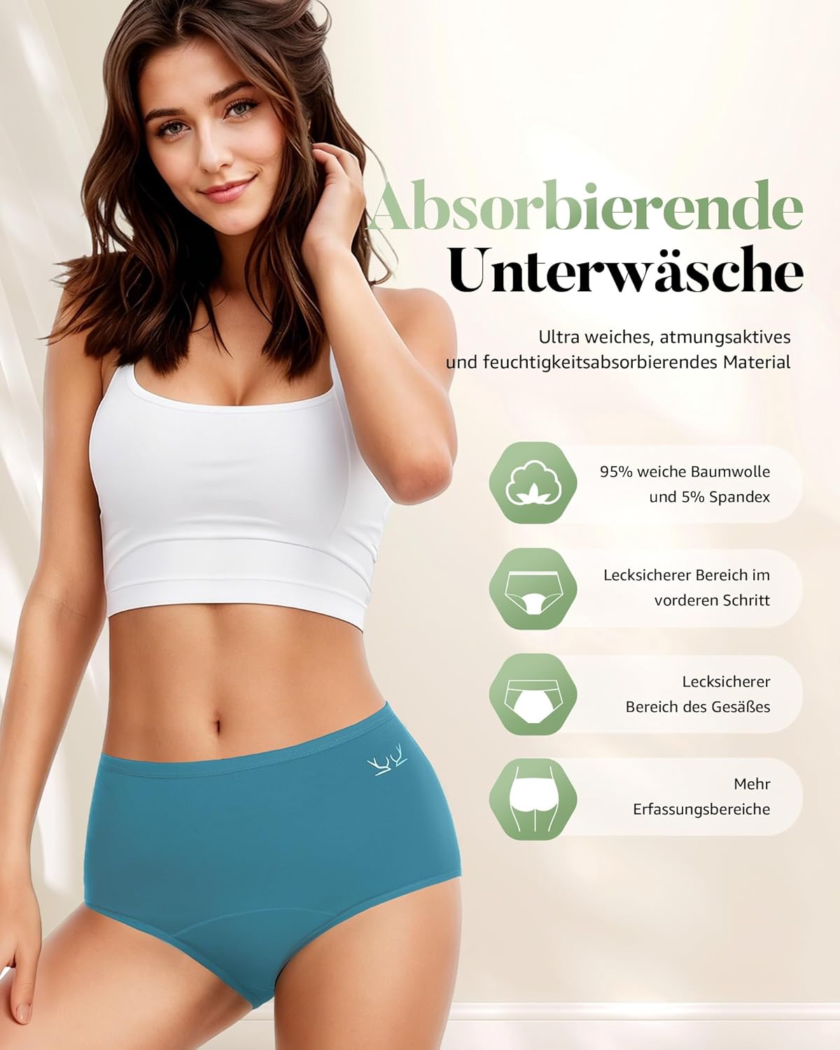 TANSTC Periodenunterwäsche Starke Blutungen Unterwäsche Damen Baumwolle Menstruationsunterwäsche Mädchen Hohe Taille Perioden Menstruationsunterwäsche Frauen Slips 3er Pack – Bild 3