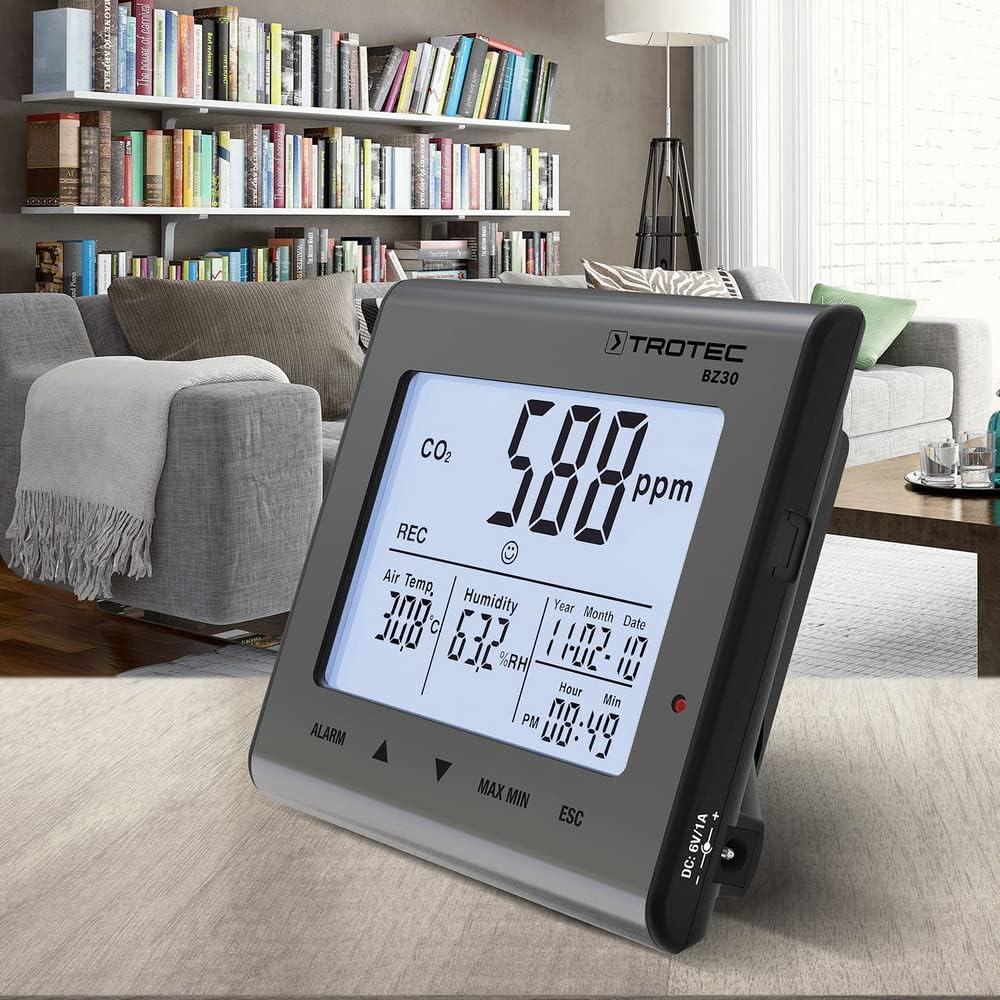 TROTEC CO2-Messgerät BZ30 – Luftqualitätsmonitor, Luftfeuchtigkeit, Temperatur – Messbereich 0 bis 9.999 PPM, Abweichungen +-75 ppm + 5 %, Datenlogger 50.000 Messwerte – Bild 8