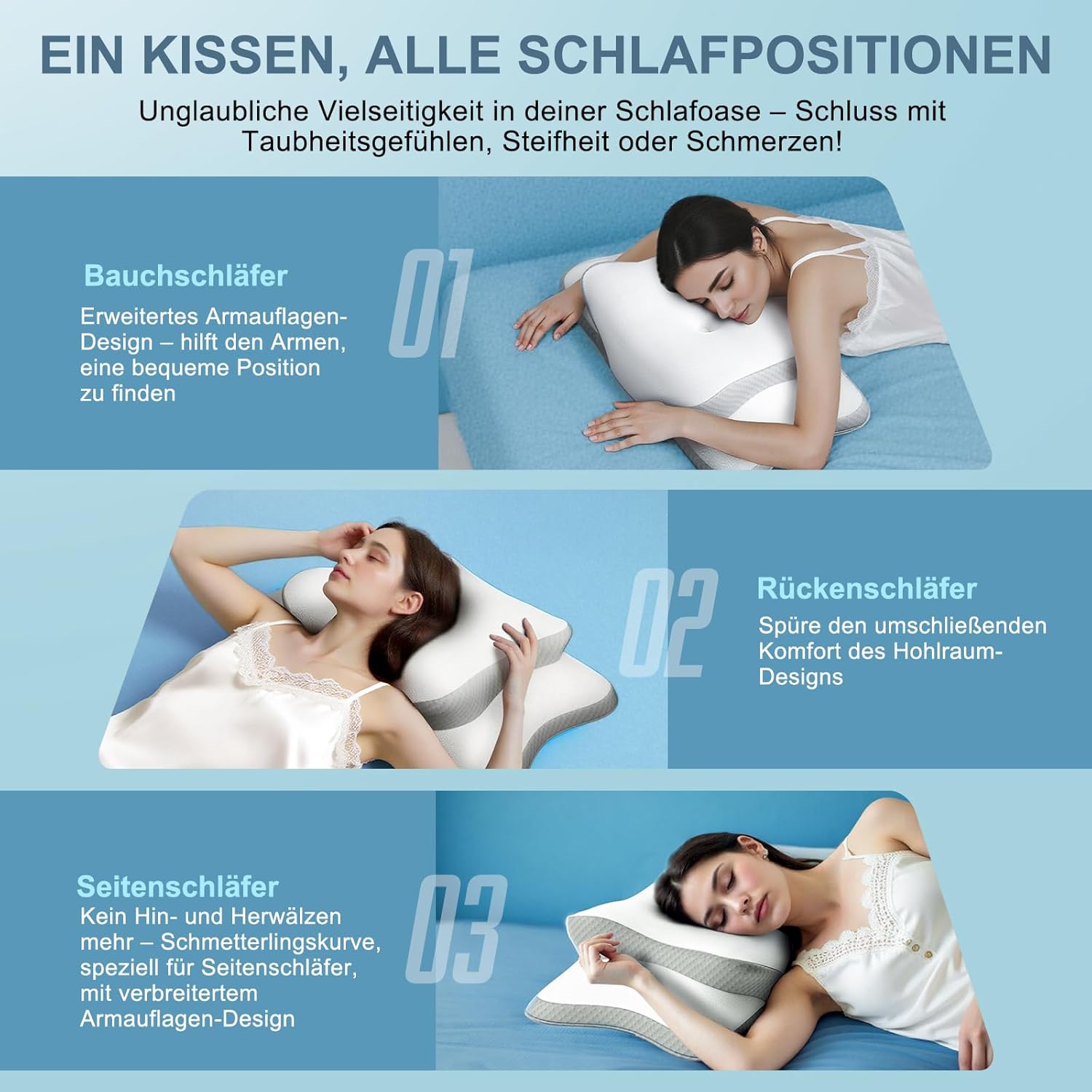 Nackenkissen, Memory-Schaum-Kissen, Nackenstützkissen, ergonomisches Kissen, Kopfkissen für Seiten-, Rücken- und Bauchschläfer (1 Stück) – Bild 8