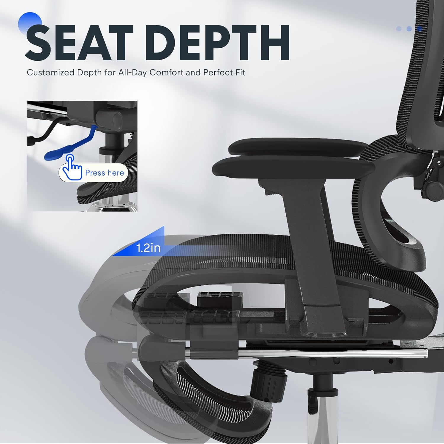 FLEXISPOT ErgoX Ergonomischer Bürostuhl, Schreibtischstuhl mit Fußstütze, 3D-Armlehnen, 3D-Kopfstütze, 5D-Rückenlehne, atmungsaktiver Sitz, 136 kg maximale Belastbarkeit, Schwarz – Bild 10