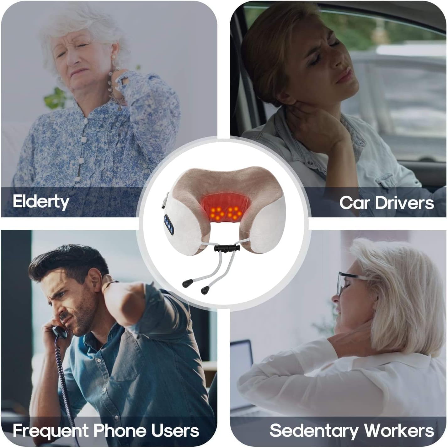Nackenmassagegerät, Massagegerät Nacken mit Knetfunktion, elektrisches U-förmiges Massagekissen zur Nackenentspannung und Schmerzlinderung, kabelloses Nackenmassagegerät für Zuhause und Büro – Bild 7