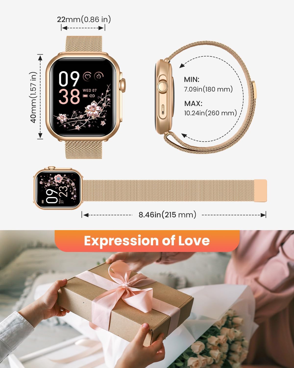 Damen-Smartwatch mit Telefonfunktion, 1000 mAh Akku, 100 Tage Standby, 1,83 Zoll Fitnessuhr mit Herzfrequenz, SpO2, Schlafüberwachung, 120+ Sport-Mod, IP68 Smartwatch, Schrittzähler für Android iOS, Roségold – Bild 8