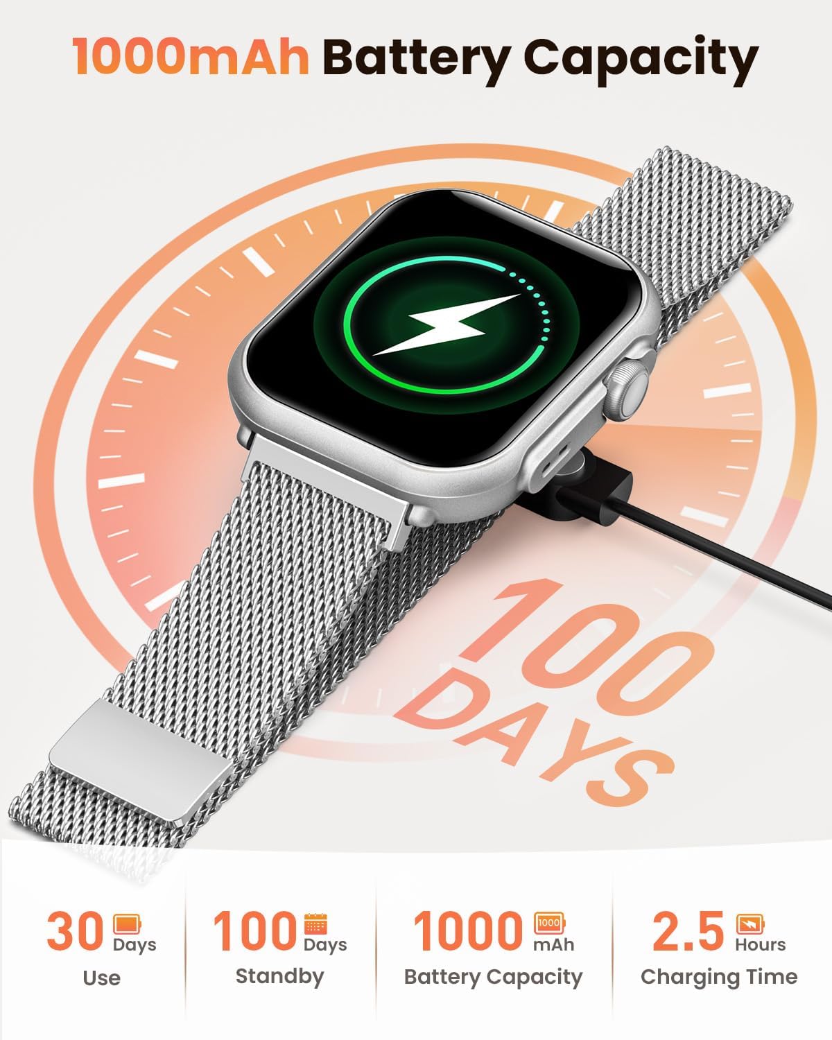 Damen-Smartwatch mit Telefonfunktion, 1000-mAh-Akku, 100 Tage Standby, 1,83-Zoll-Fitnessuhr mit Herzfrequenz, SpO2, Schlafüberwachung, 120+ Sport-Mod, IP68-Smartwatch, Schrittzähler für Android iOS – Bild 2