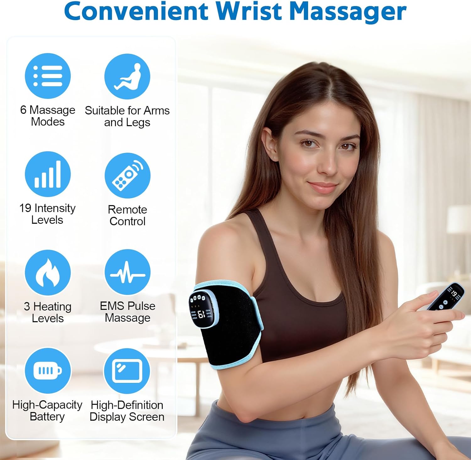EMS-Handgelenkmassagegerät, kabelloses Handmassagegerät, Beinmassagegerät, EMS-Handgelenkmassagegerät mit Wärme, 6 Modi/19 Intensitäten, Handgelenkstütze für Sehnenentzündung, Karpaltunnelsyndrom – Bild 2