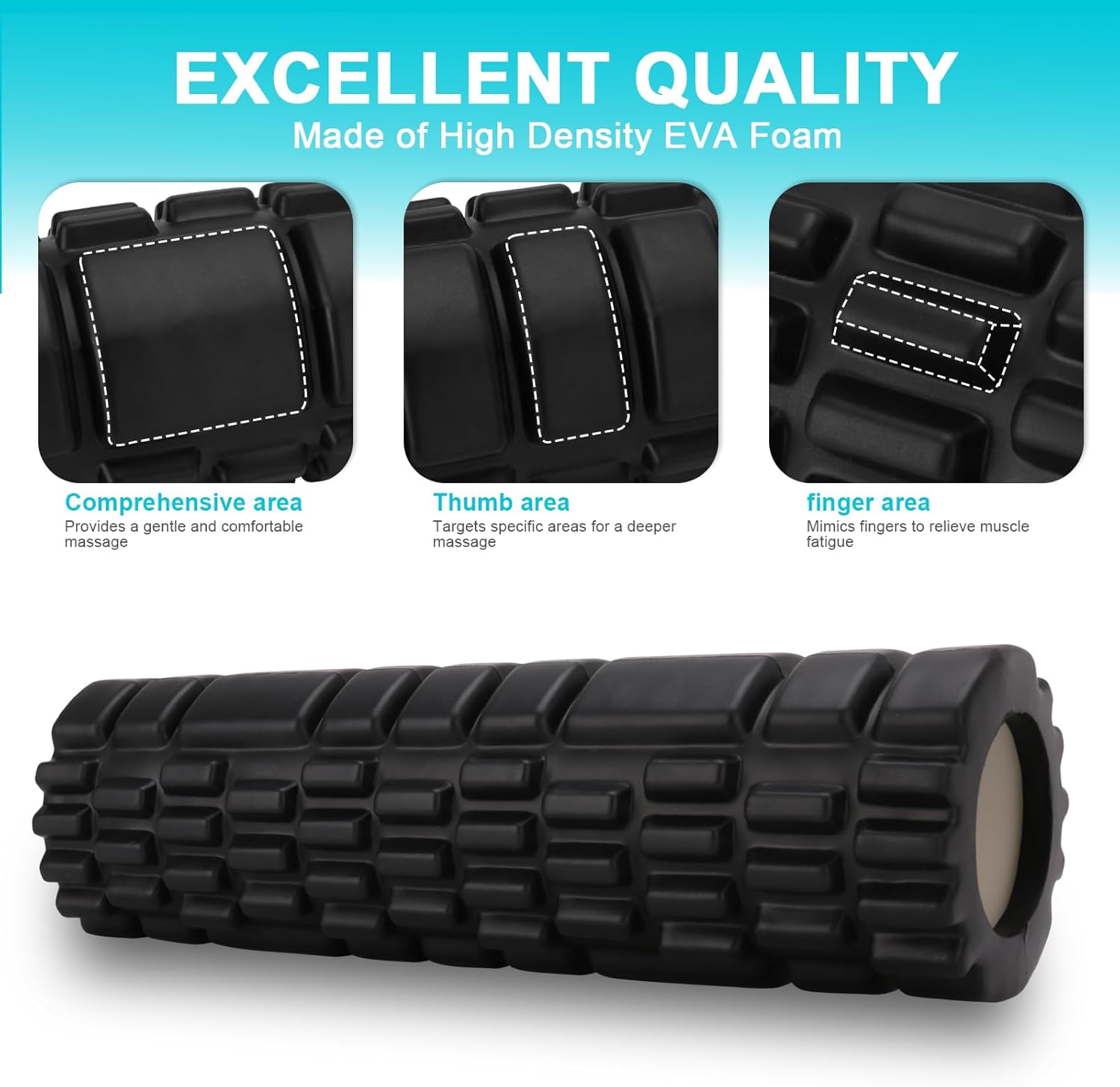 Faszienrolle mit 3D-Textur-Massage, Schaumstoffrolle Massage, Massagerolle, Fitnessrolle, Sportrolle zur Linderung von Muskelverspannungen, für Rücken, Wirbelsäule, Rücken, Beine, 30 x 8 cm (schwarz) – Bild 4