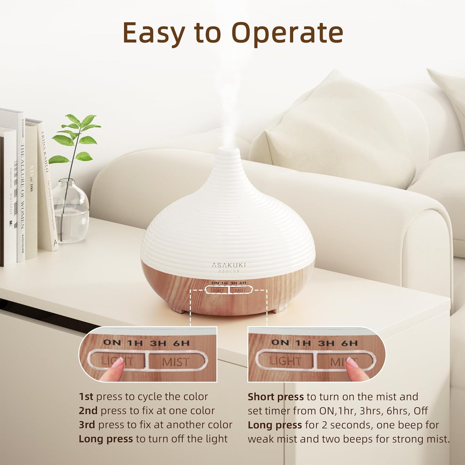 Asakuki Aromadiffusor für Duftöle, 300 ml Premium-Ultraschall-Luftbefeuchter für Aromatherapieöle mit 7-Farben-LED-Licht, BPA-frei für Schlafzimmer, Büro, Spa – Bild 7