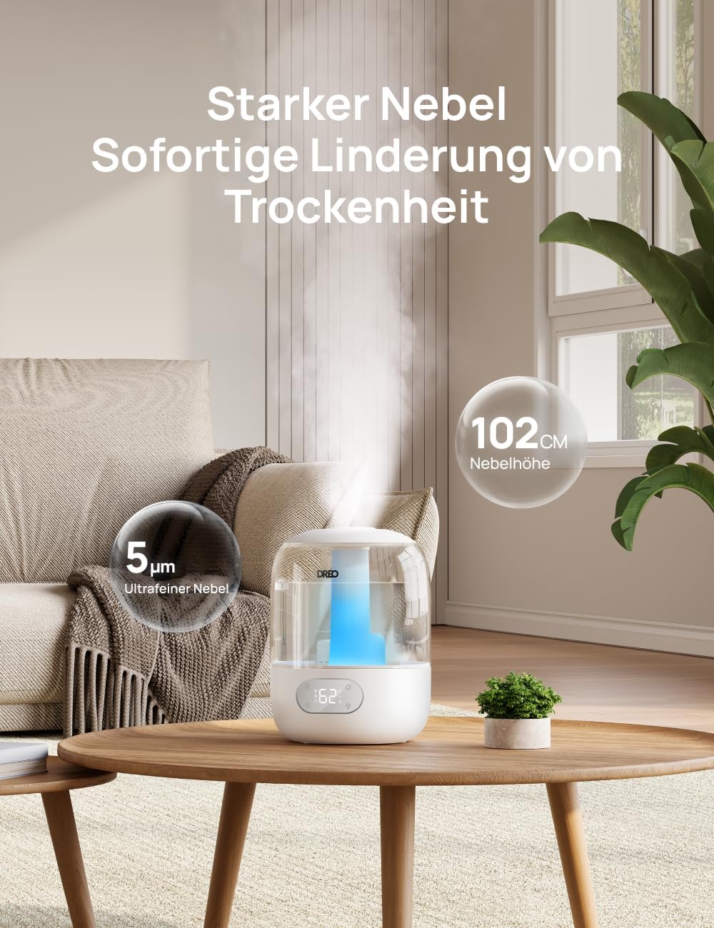 DREO Luftbefeuchter für Schlafzimmer, Luftbefeuchter mit kühlem Nebel für Zuhause und große Räume, leiser Luftbefeuchter für Babys, Nachtlicht, ätherischer Diffusor, schneller Ultraschall-Luftbefeuchter – Bild 5
