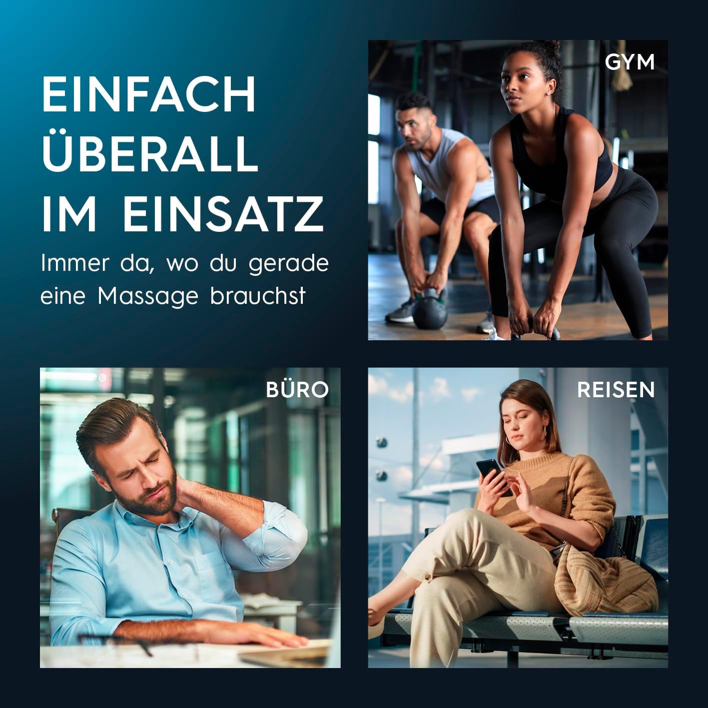 VITALmaxx Massagepistole mit 6 Stufen | Massagegerät mit 4 Aufsätzen | Batteriebetrieben bis zu 90 Minuten Laufzeit und wiederaufladbar über USB-C | Besonders leicht und handlich für Reisen und Sport (Schwarz/Silber) – Bild 7